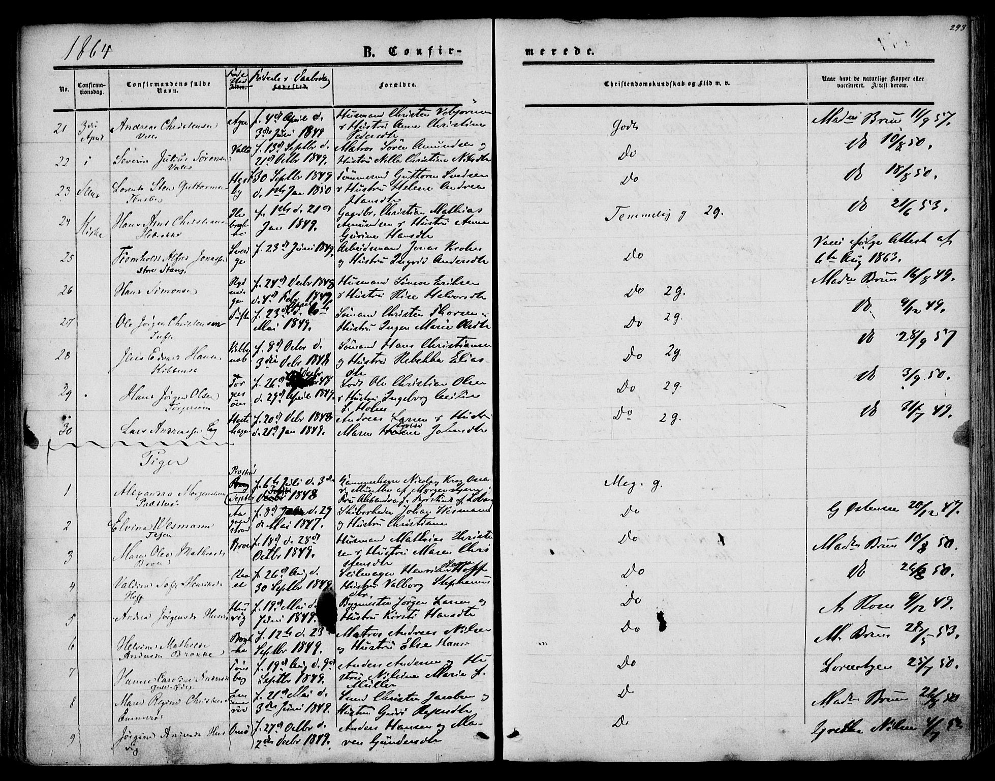 Sem kirkebøker, AV/SAKO-A-5/F/Fa/L0007: Parish register (official) no. I 7, 1856-1865, p. 293