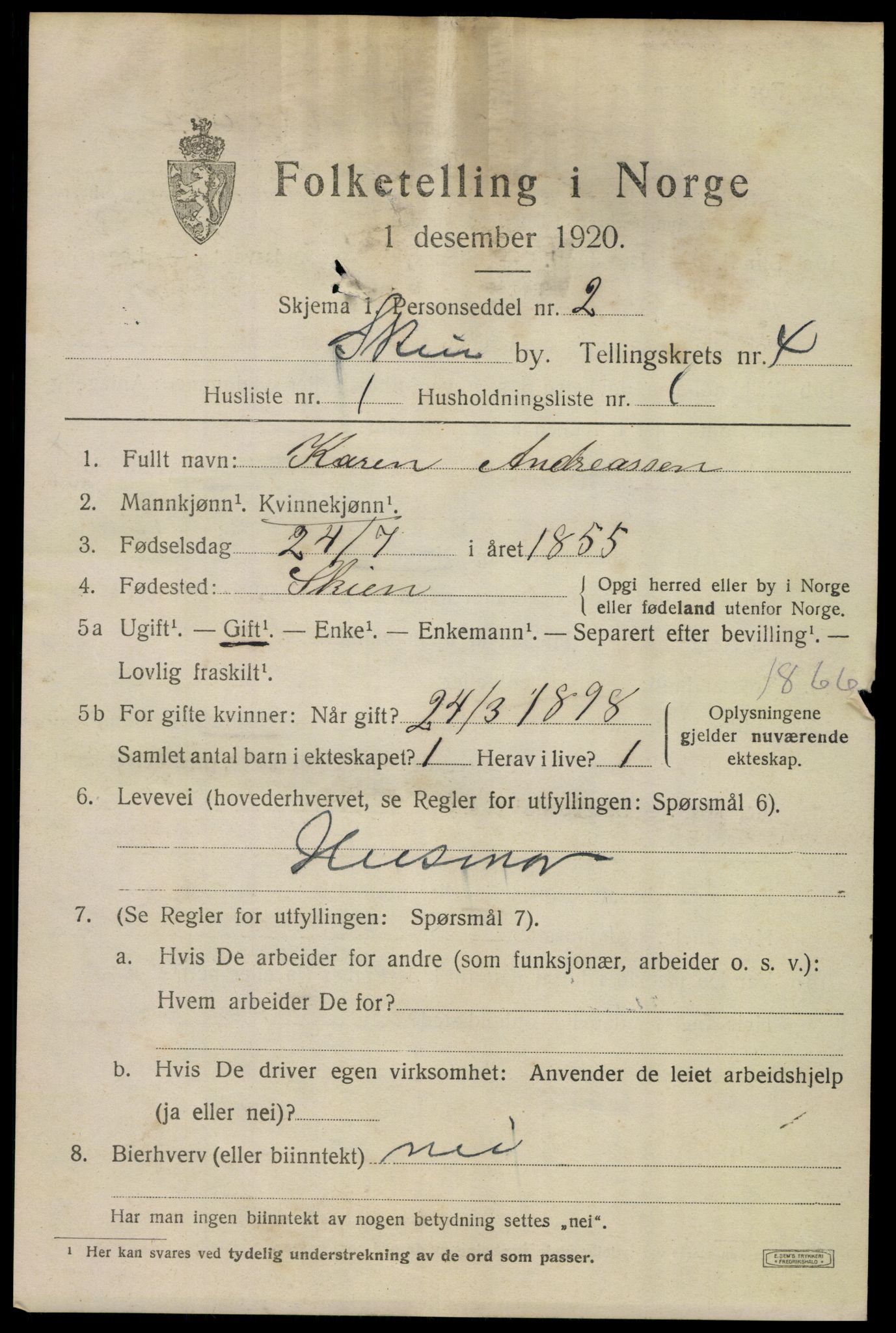 SAKO, 1920 census for Skien, 1920, p. 16824