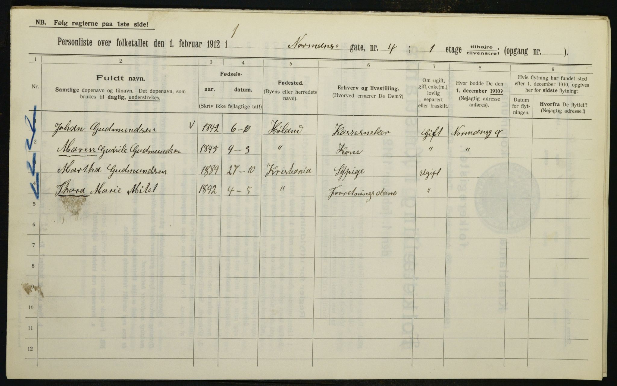 OBA, Municipal Census 1912 for Kristiania, 1912, p. 74108