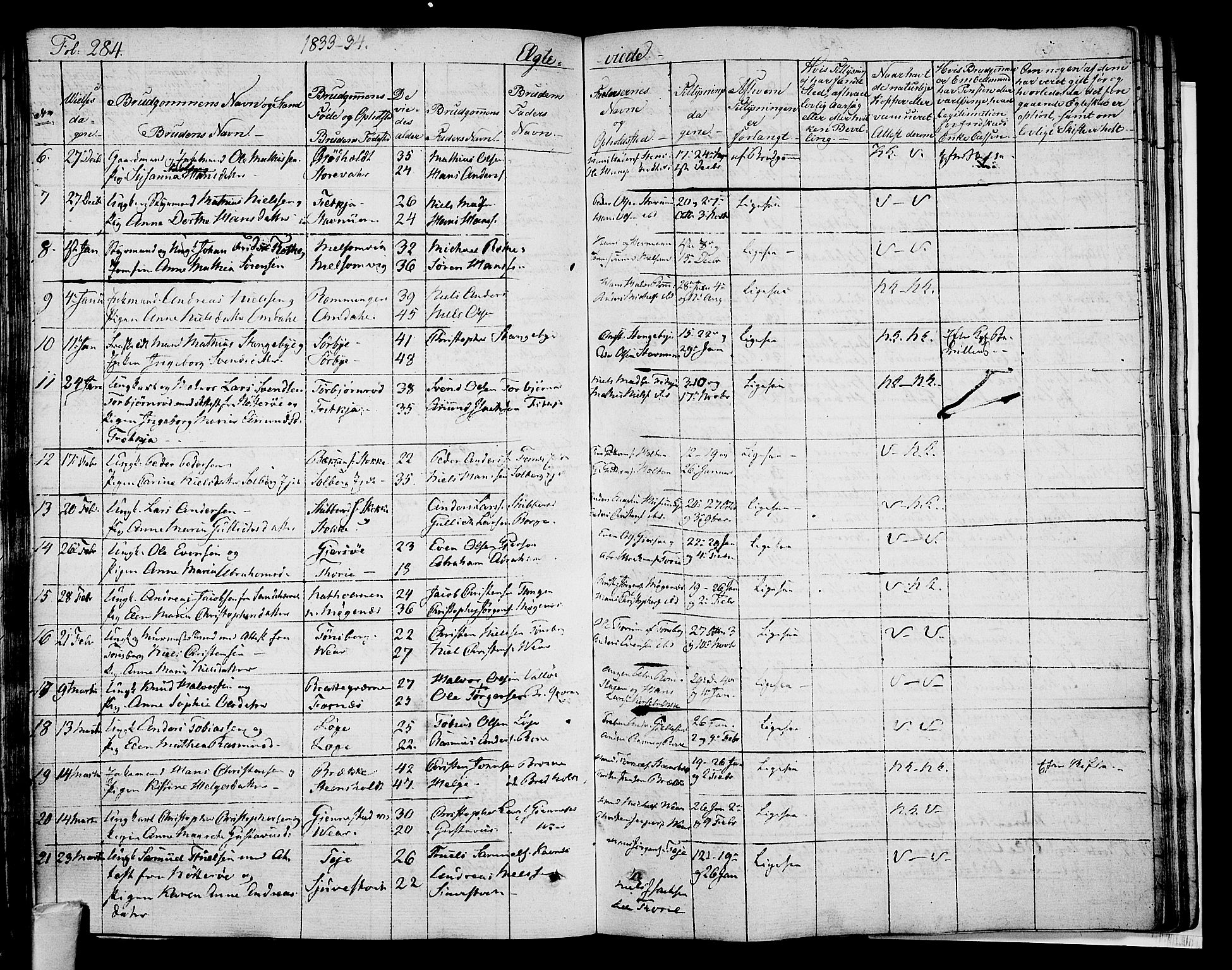 Stokke kirkebøker, AV/SAKO-A-320/F/Fa/L0006: Parish register (official) no. I 6, 1826-1843, p. 284