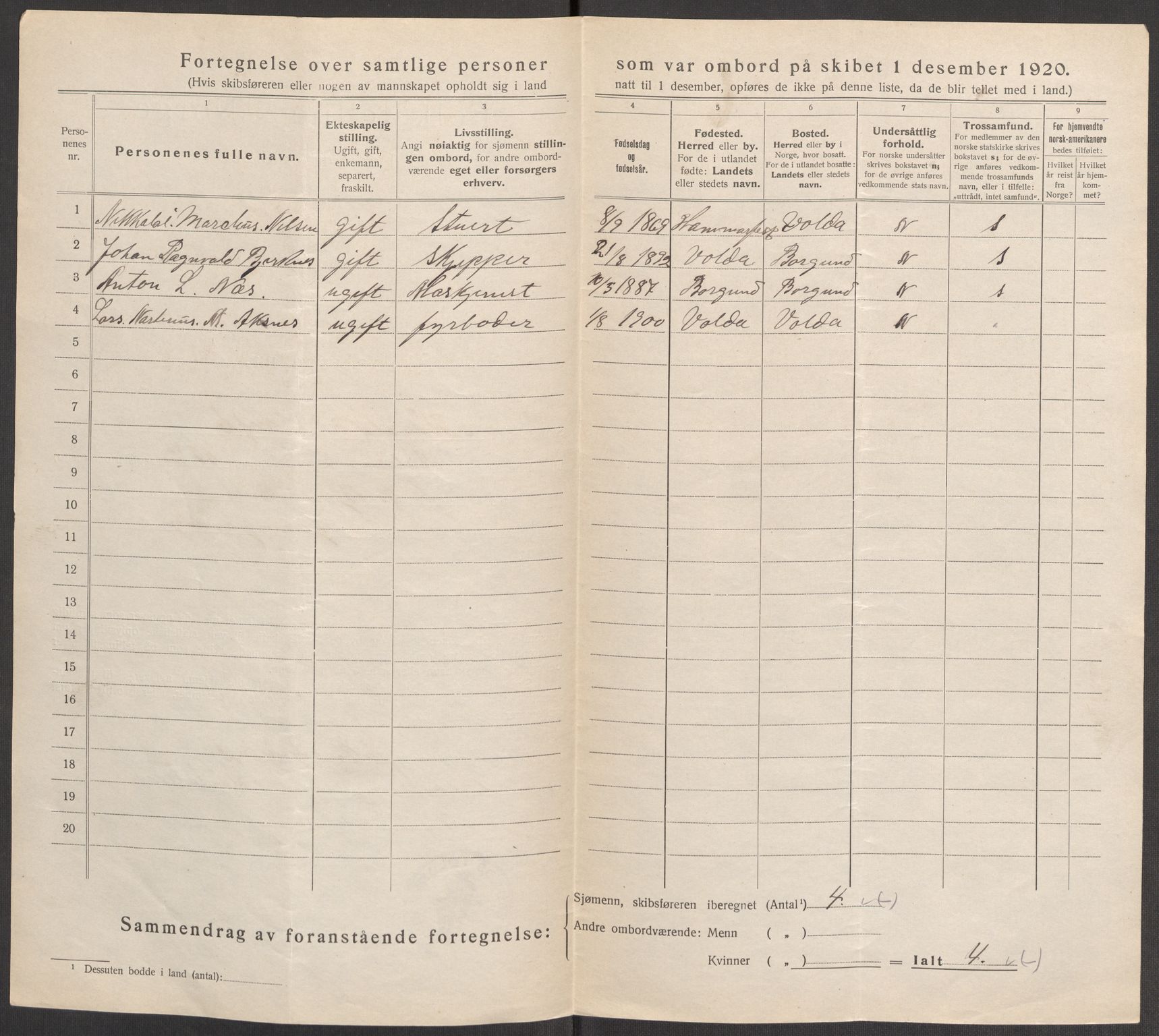 SAT, 1920 census for Hareid, 1920, p. 5445