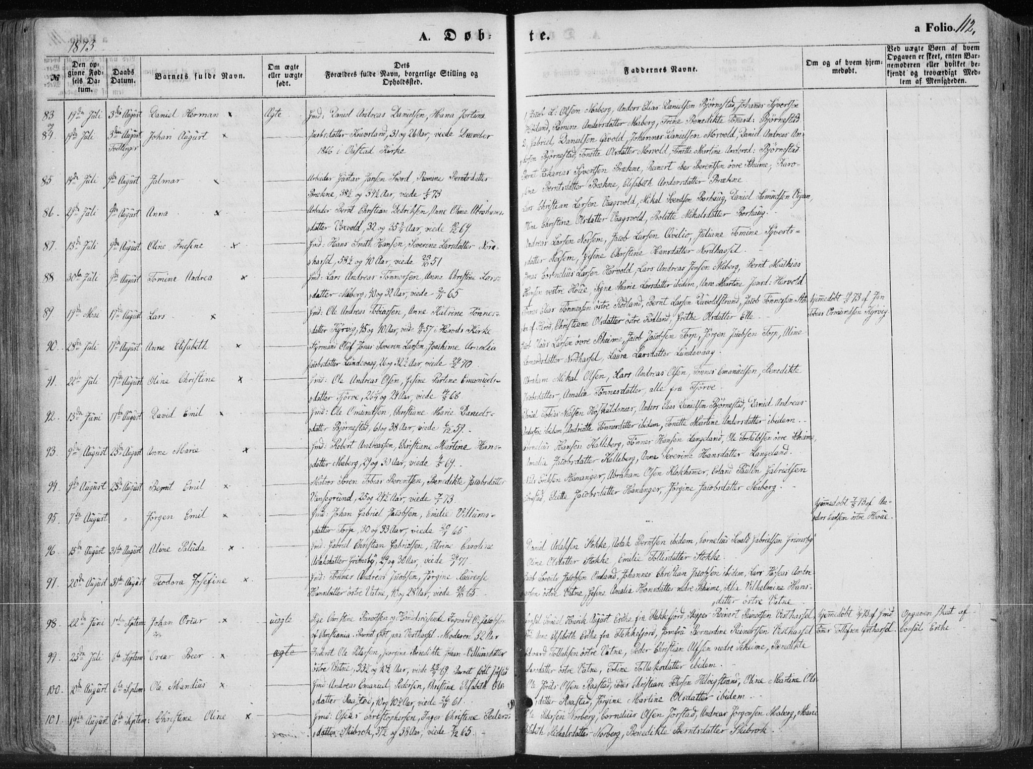 Lista sokneprestkontor, SAK/1111-0027/F/Fa/L0011: Parish register (official) no. A 11, 1861-1878, p. 112