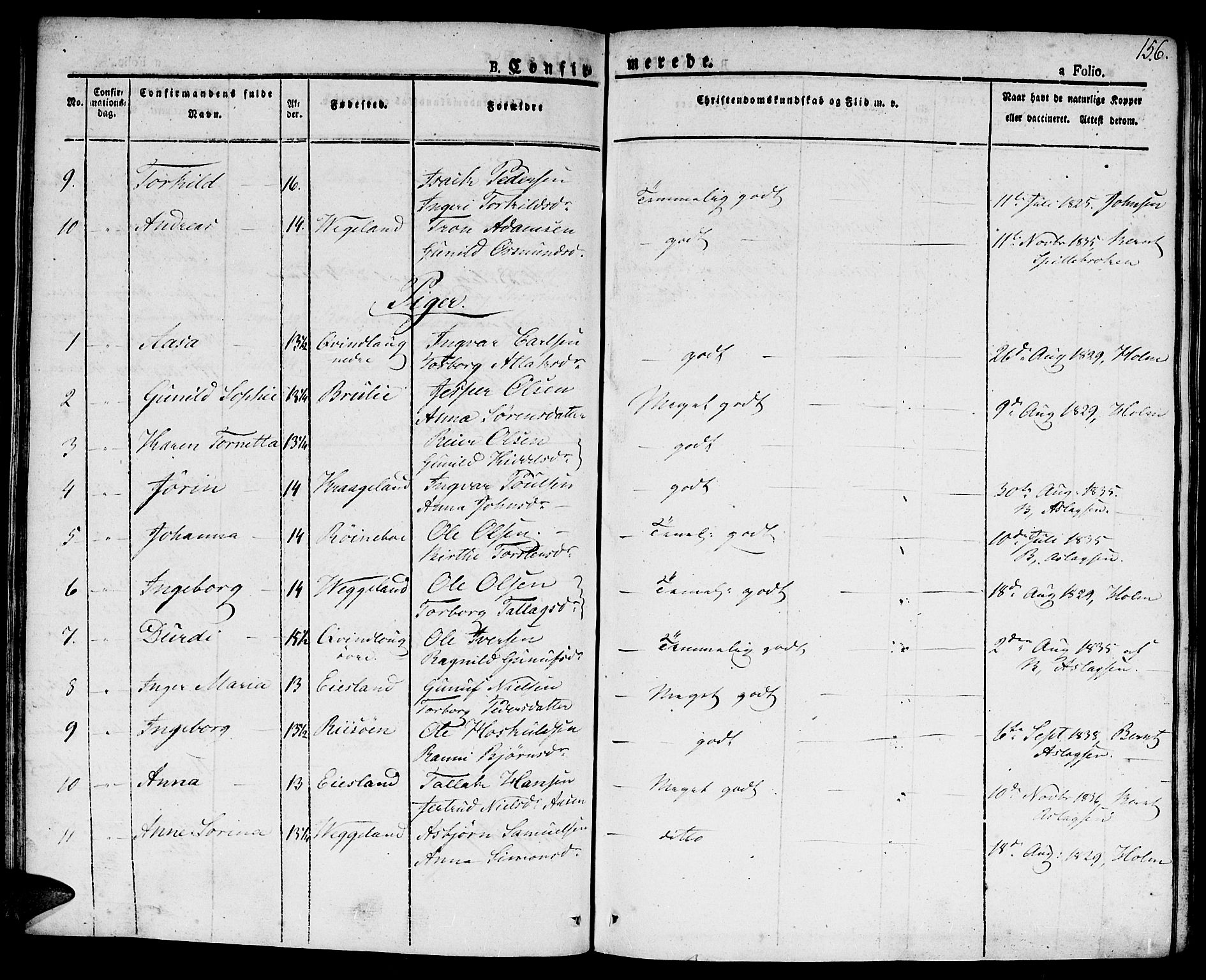 Hægebostad sokneprestkontor, AV/SAK-1111-0024/F/Fa/Faa/L0003: Parish register (official) no. A 3 /2, 1825-1840, p. 156