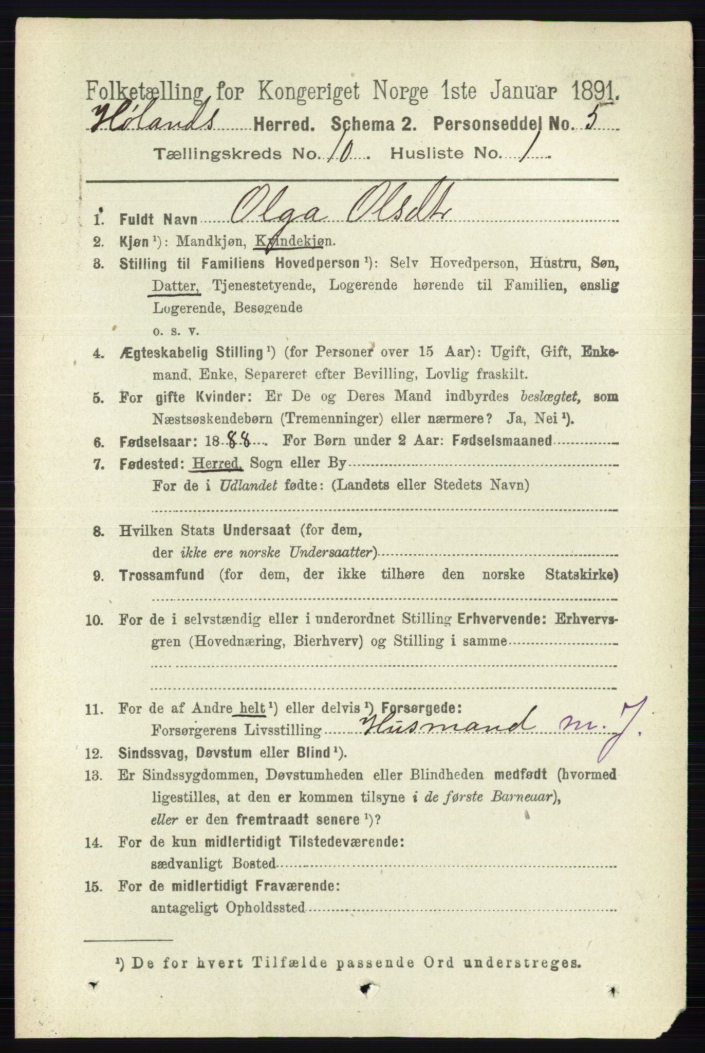 RA, 1891 census for 0221 Høland, 1891, p. 6606