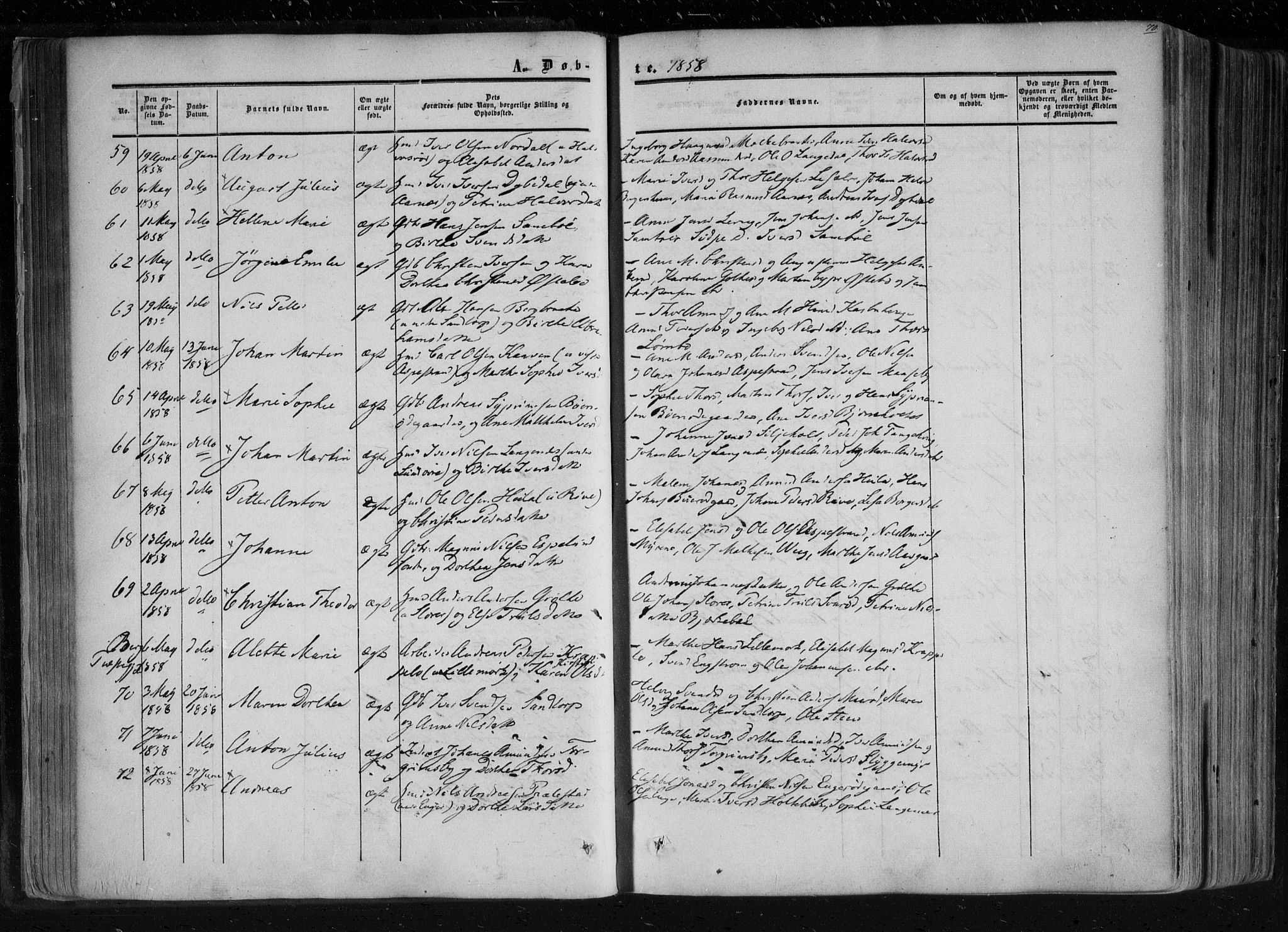 Aremark prestekontor Kirkebøker, SAO/A-10899/F/Fc/L0003: Parish register (official) no. III 3, 1850-1865, p. 70