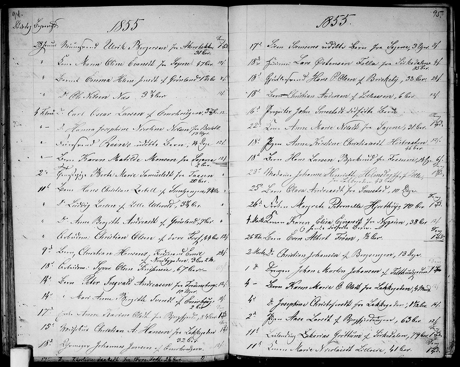 Aker prestekontor kirkebøker, AV/SAO-A-10861/G/L0012: Parish register (copy) no. 12, 1846-1860, p. 94-95