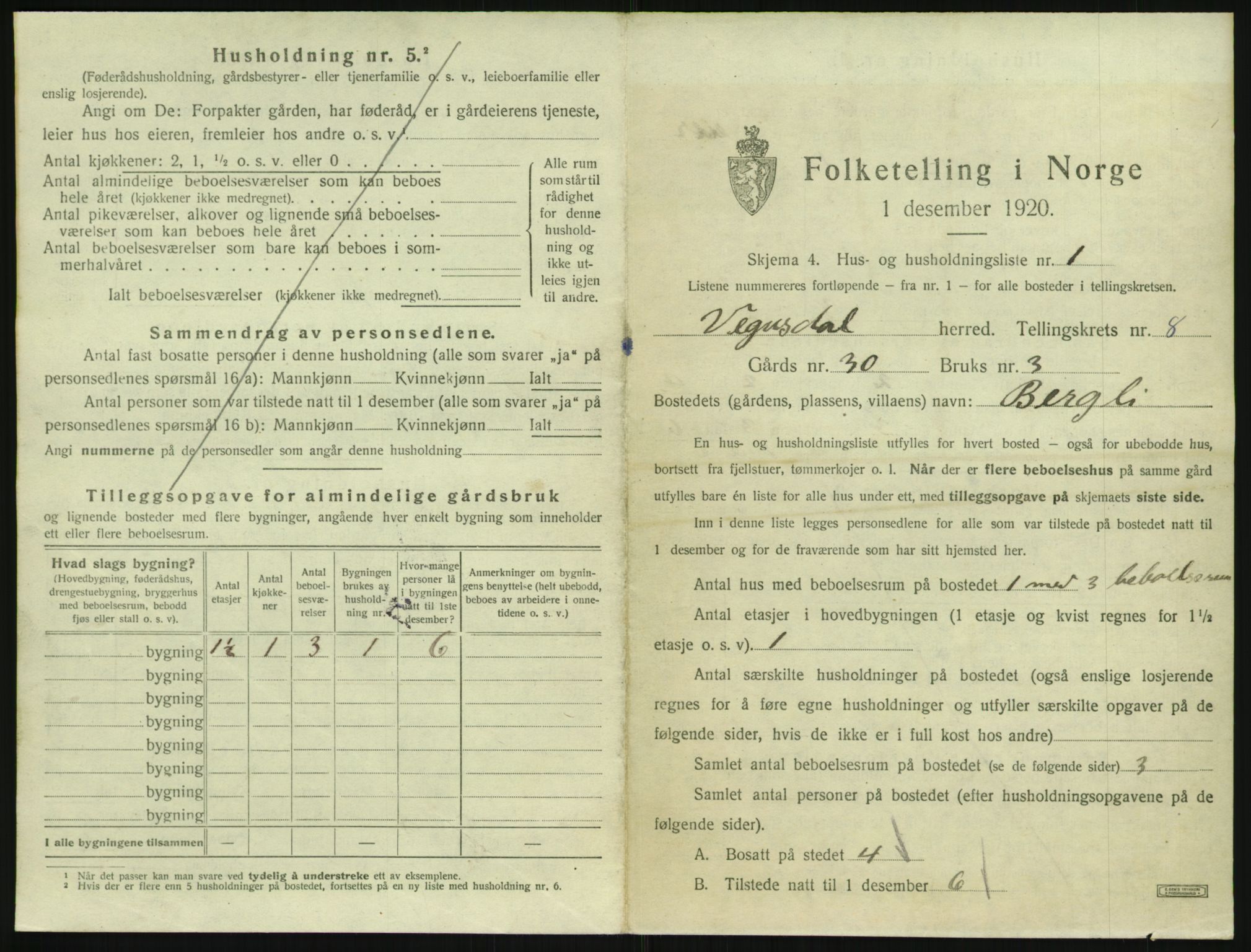 SAK, 1920 census for Vegusdal, 1920, p. 299