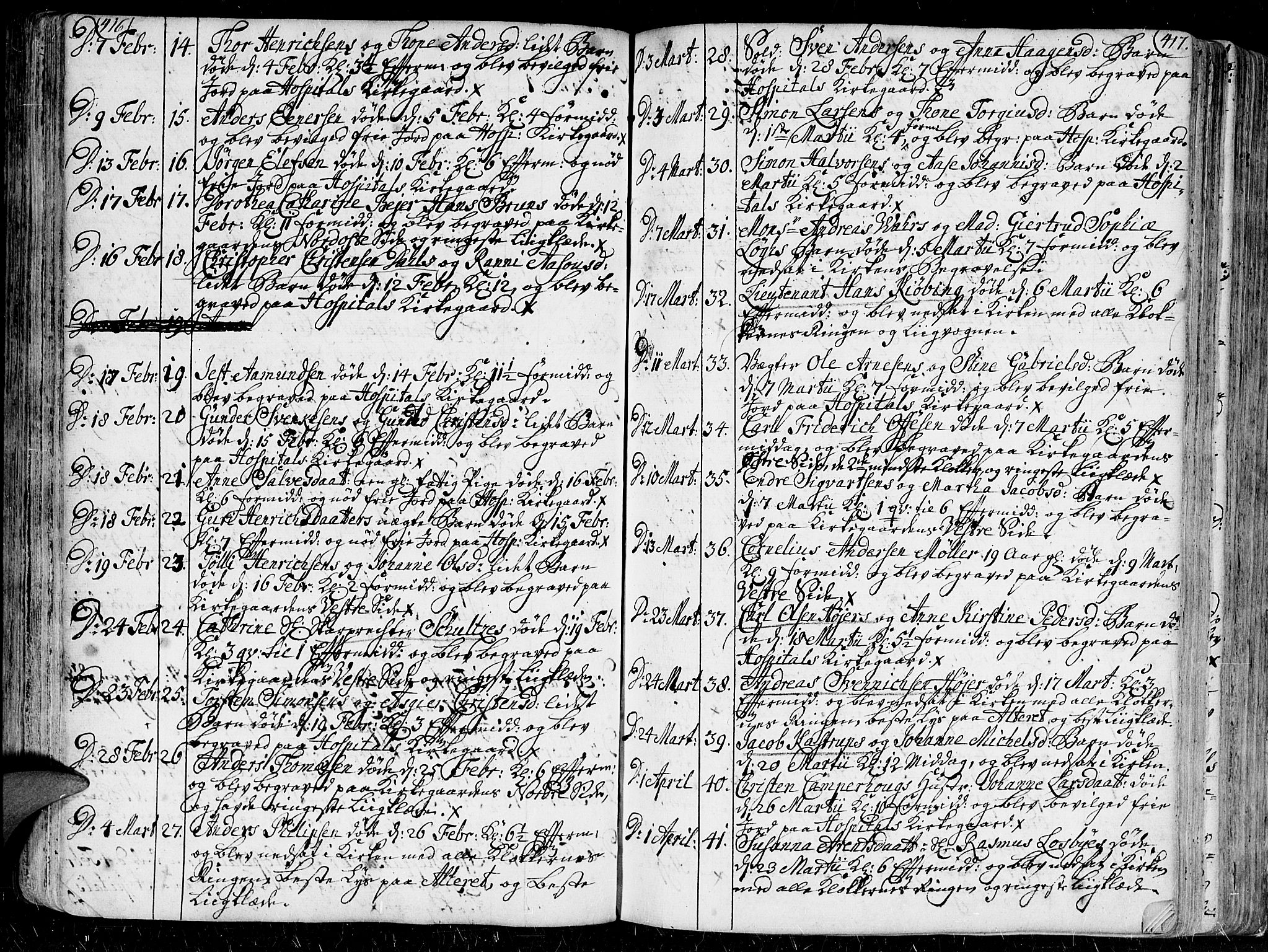Kristiansand domprosti, AV/SAK-1112-0006/F/Fa/L0001: Parish register (official) no. A 1, 1734-1793, p. 416-417