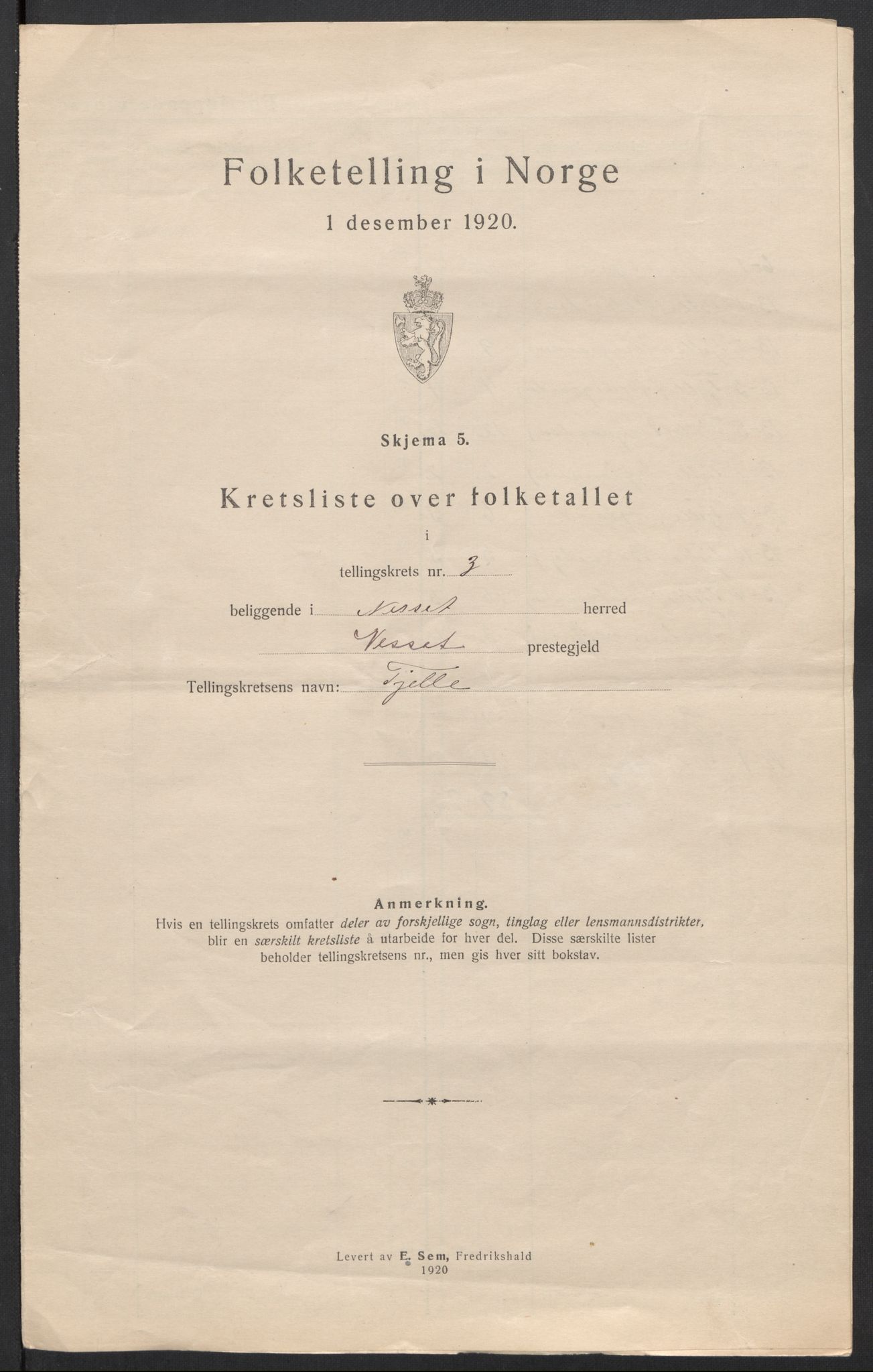 SAT, 1920 census for Nesset, 1920, p. 16