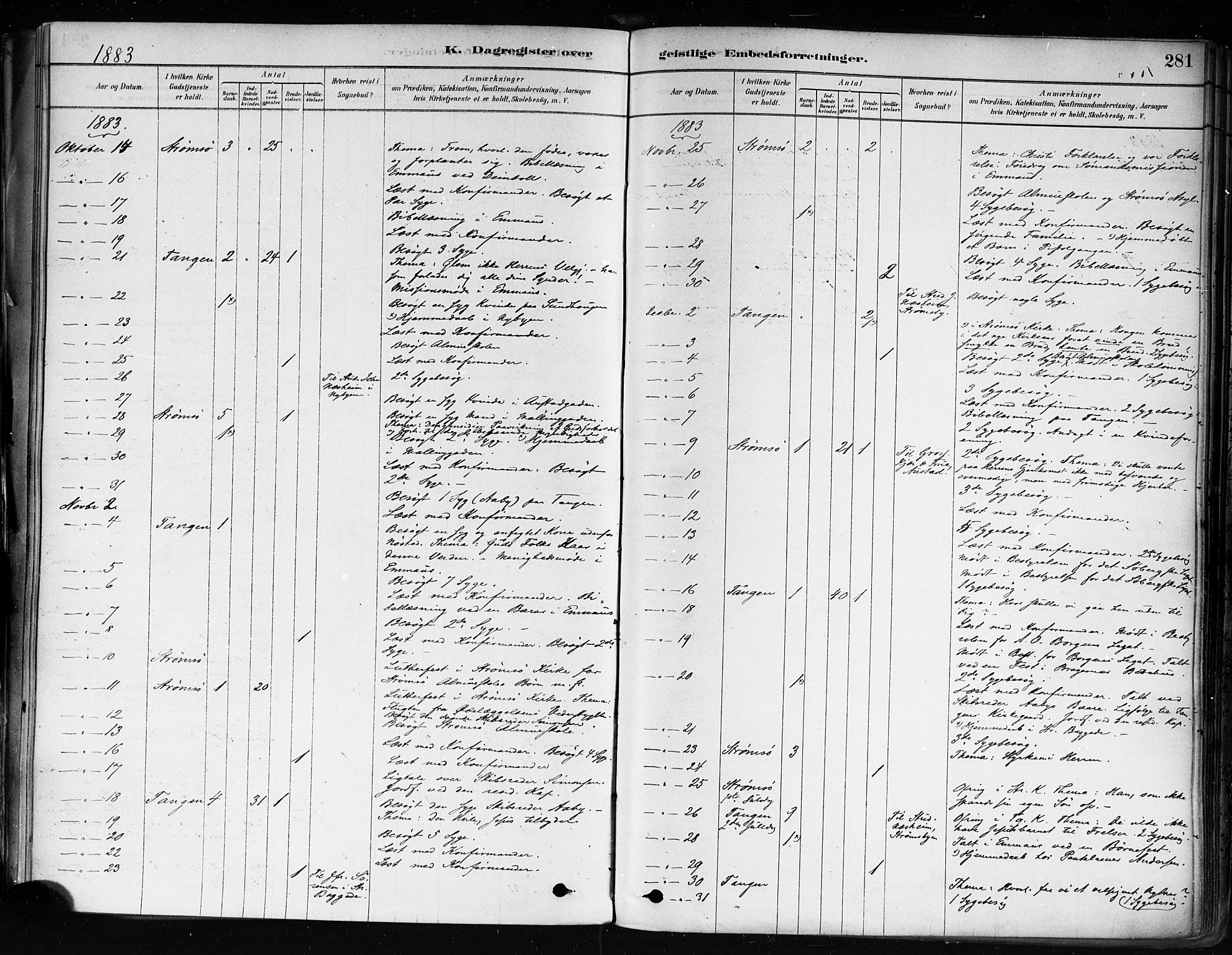 Strømsø kirkebøker, AV/SAKO-A-246/F/Fa/L0022: Parish register (official) no. I 22, 1879-1899, p. 281