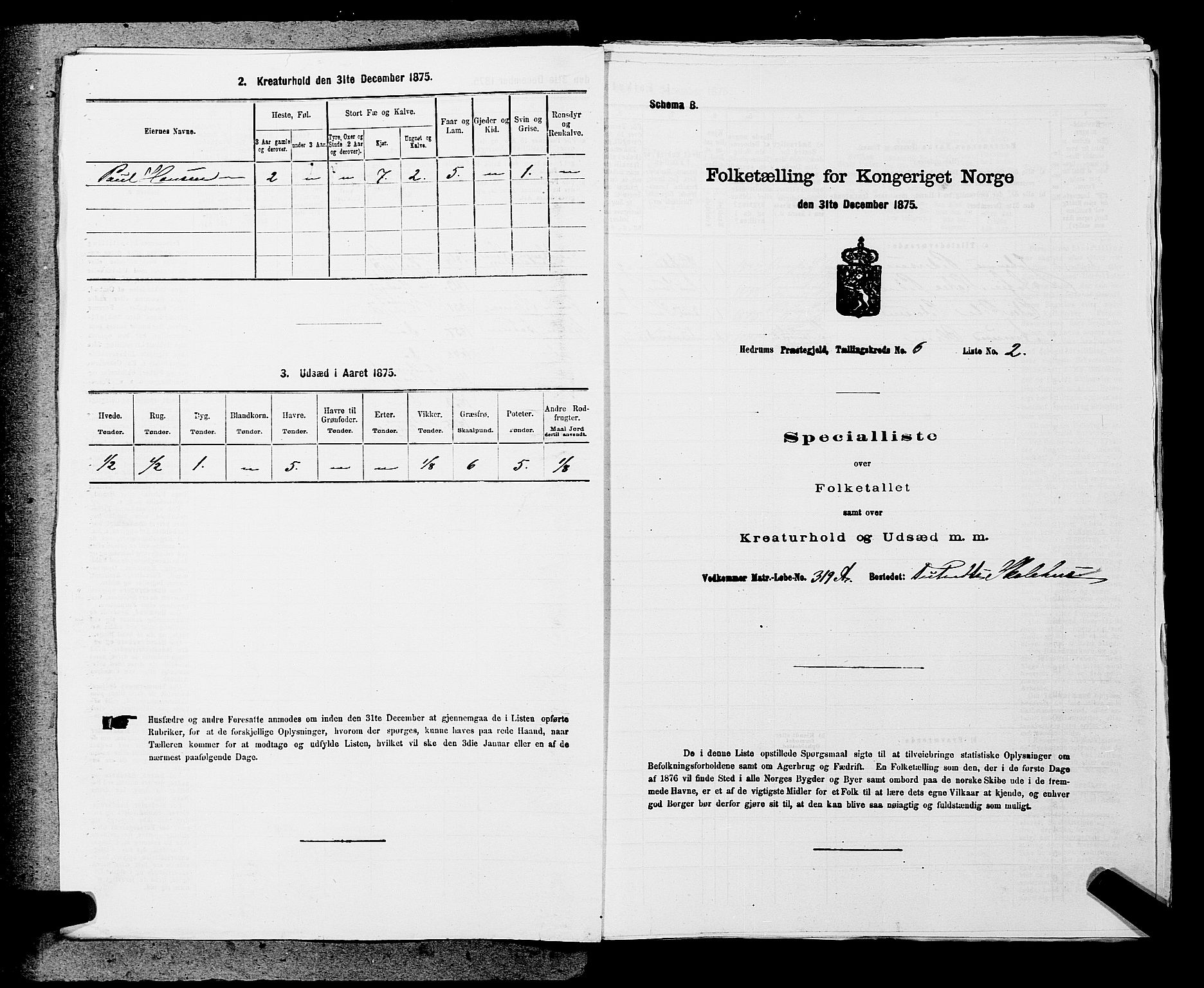 SAKO, 1875 census for 0727P Hedrum, 1875, p. 537