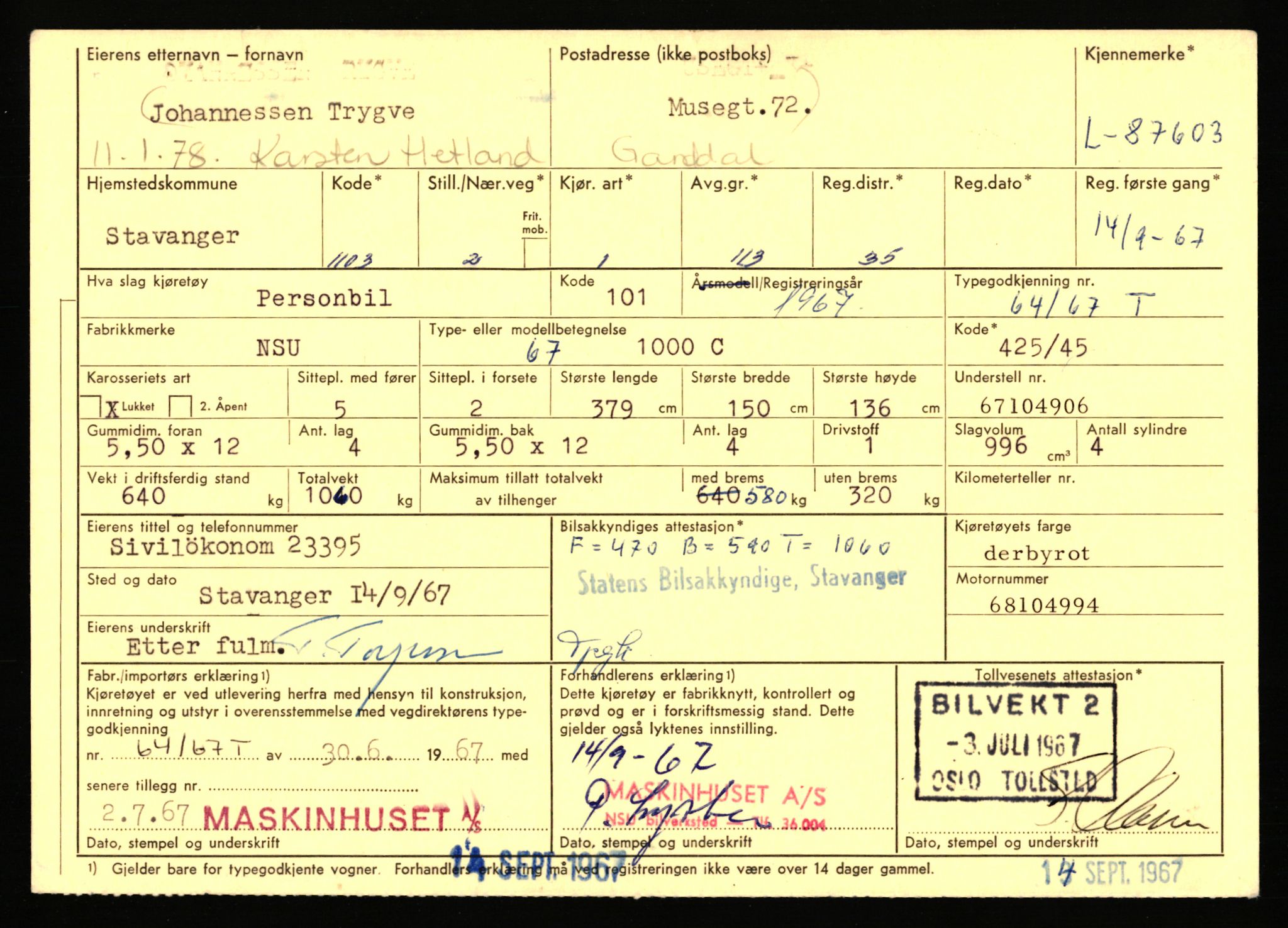 Stavanger trafikkstasjon, AV/SAST-A-101942/0/F/L0074: L-86500 - L-88799, 1930-1971, p. 975