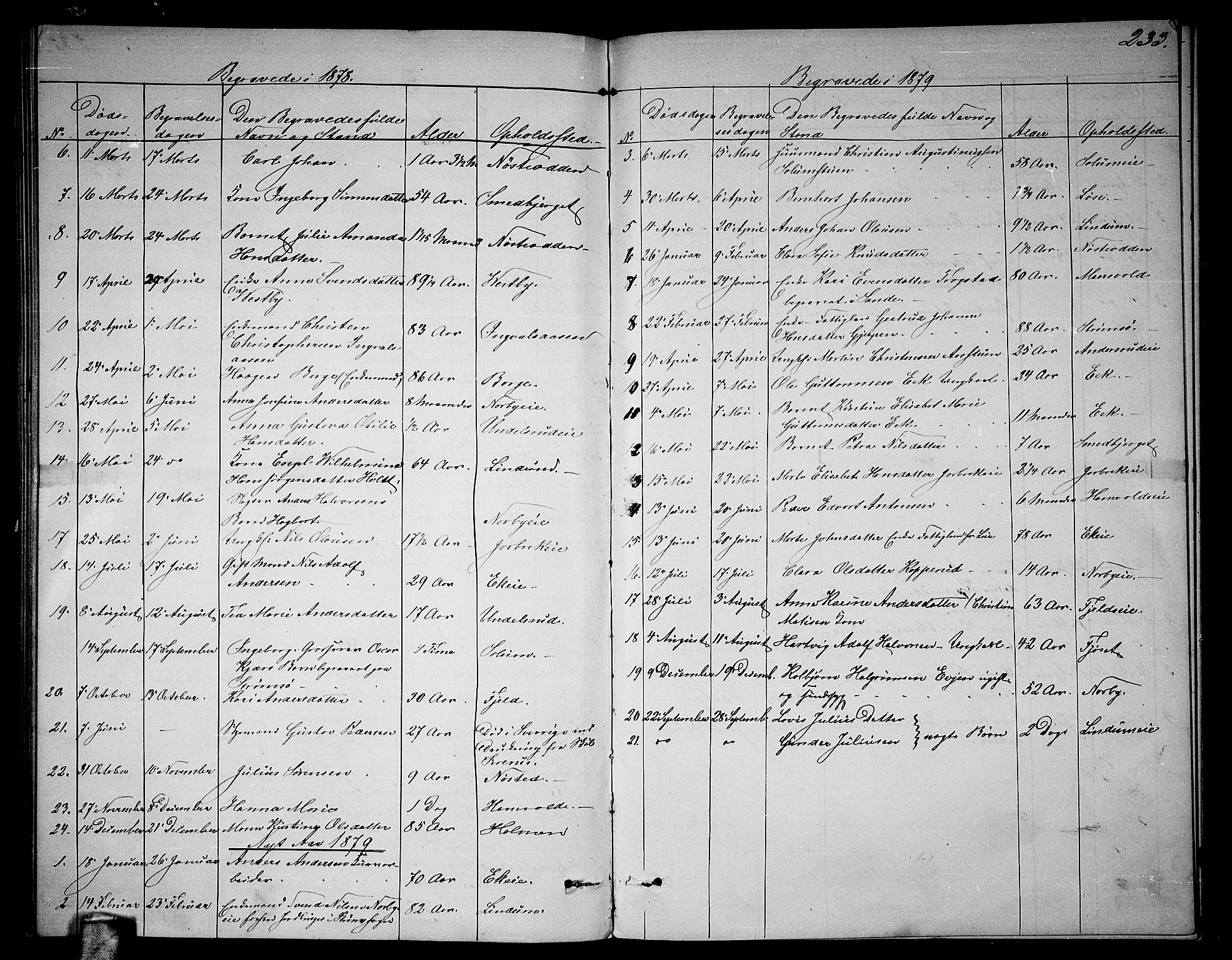 Skoger kirkebøker, AV/SAKO-A-59/G/Ga/L0002: Parish register (copy) no. I 2, 1860-1880, p. 233