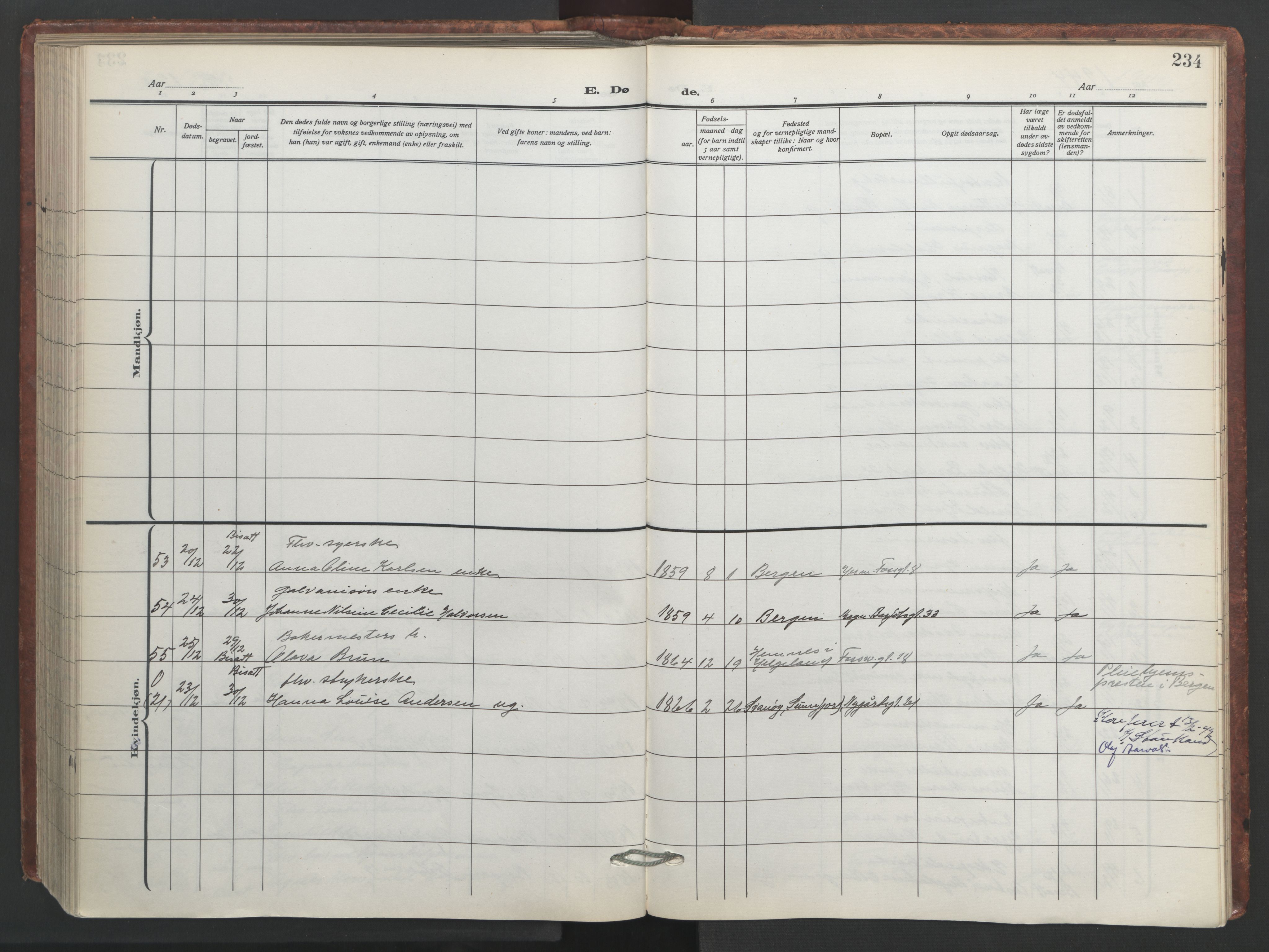 Johanneskirken sokneprestembete, AV/SAB-A-76001/H/Hab: Parish register (copy) no. D 2, 1916-1950, p. 233b-234a