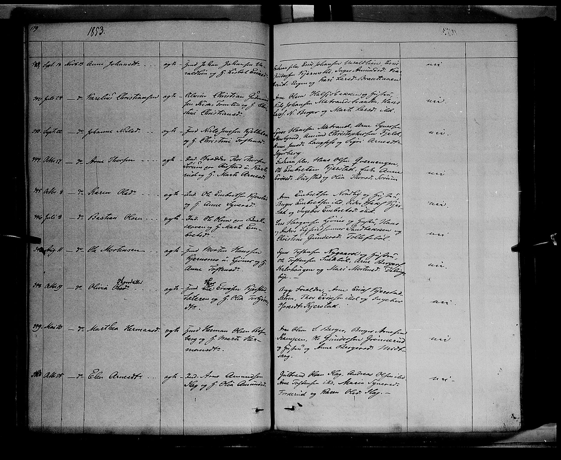Vinger prestekontor, SAH/PREST-024/H/Ha/Haa/L0009: Parish register (official) no. 9, 1847-1855, p. 179