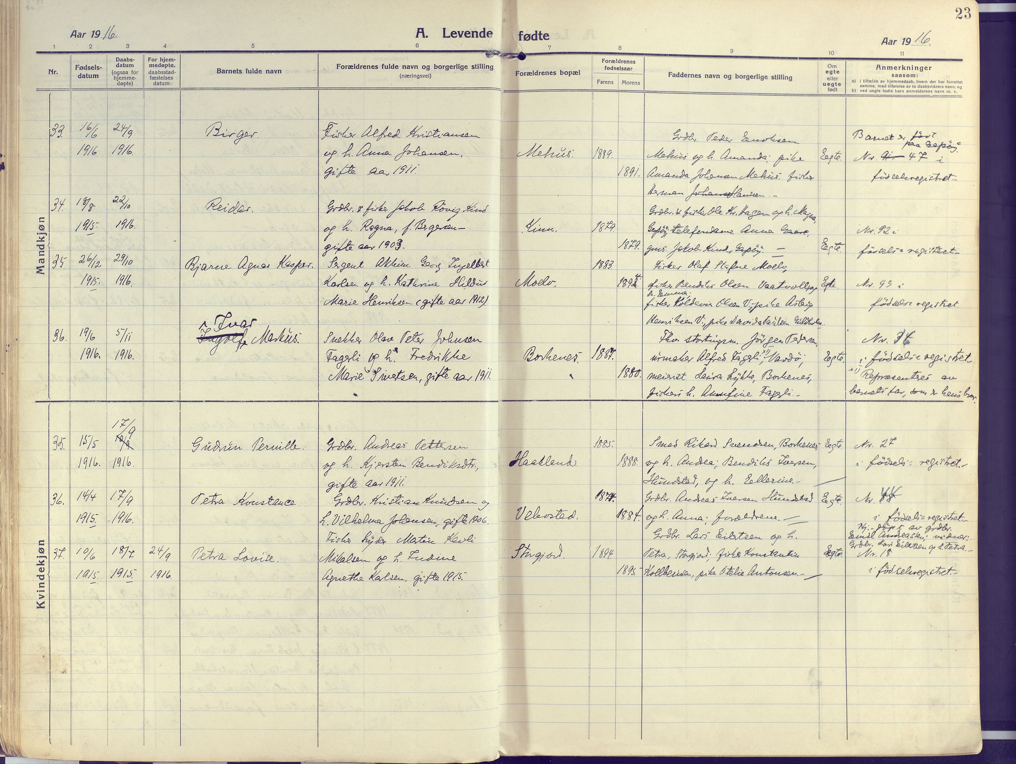 Kvæfjord sokneprestkontor, AV/SATØ-S-1323/G/Ga/Gaa/L0007kirke: Parish register (official) no. 7, 1915-1931, p. 23