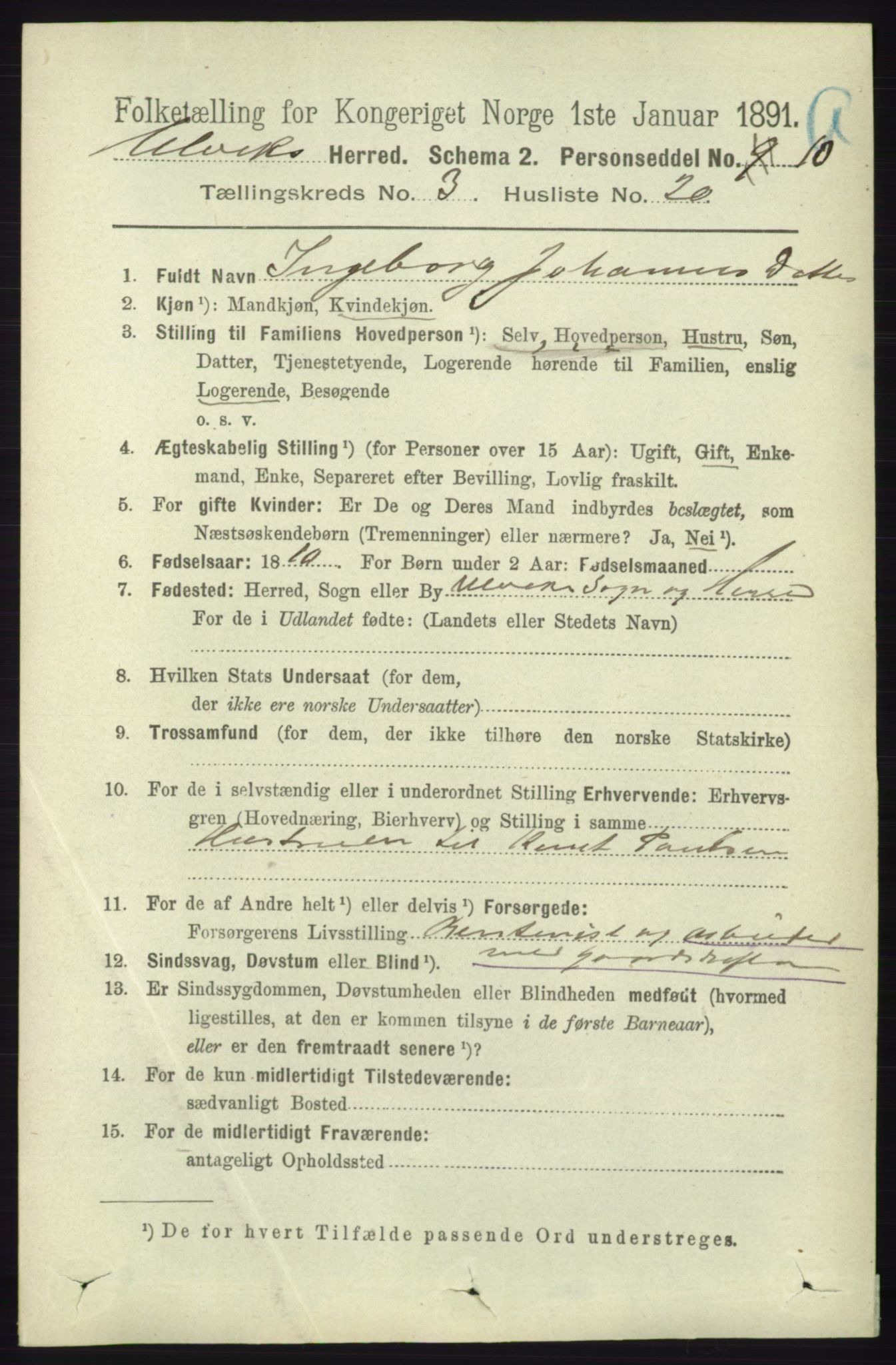 RA, 1891 census for 1233 Ulvik, 1891, p. 429