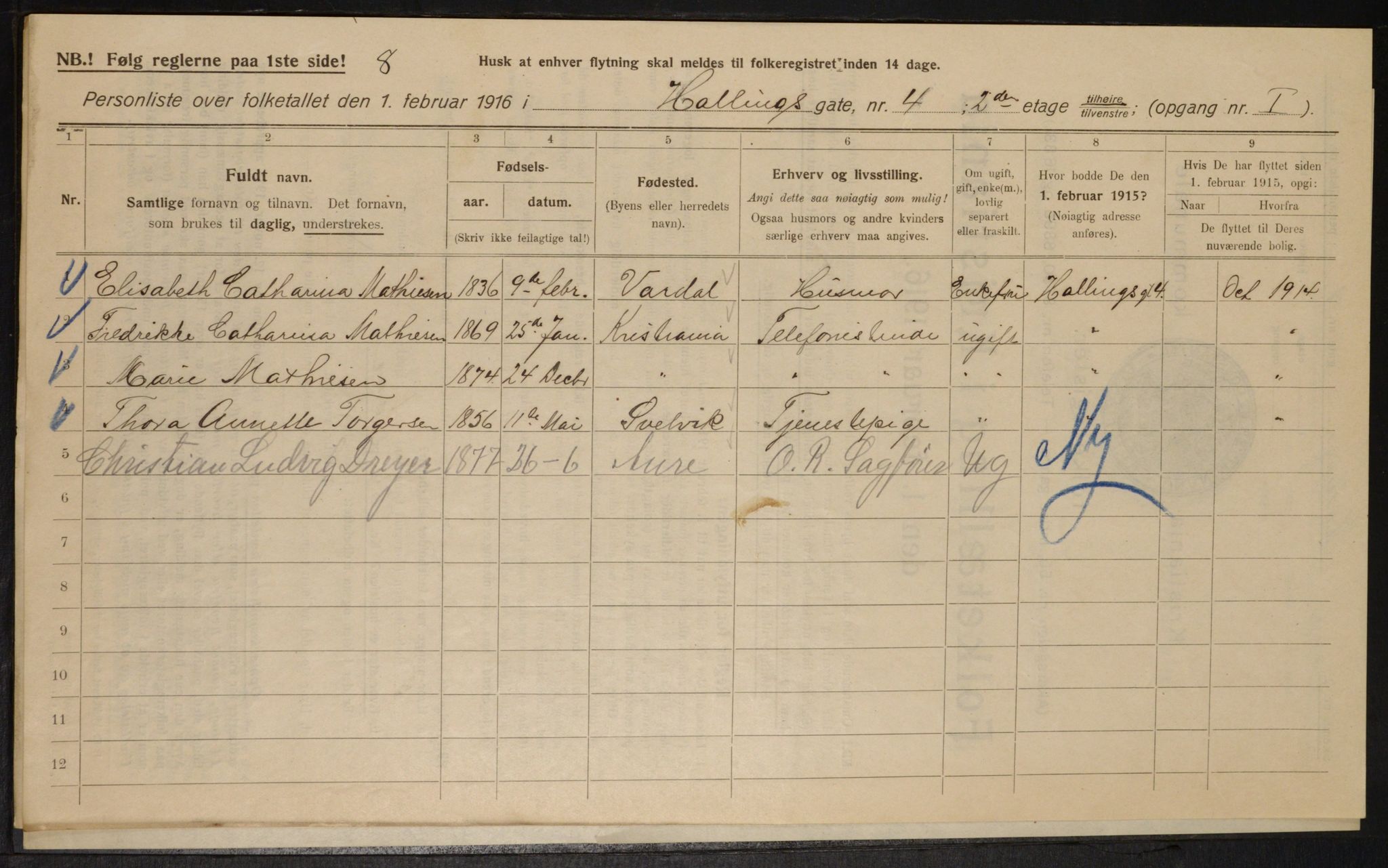 OBA, Municipal Census 1916 for Kristiania, 1916, p. 34693