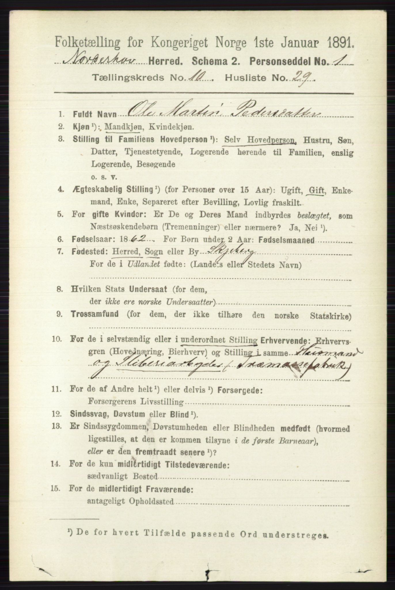RA, 1891 census for 0613 Norderhov, 1891, p. 7664