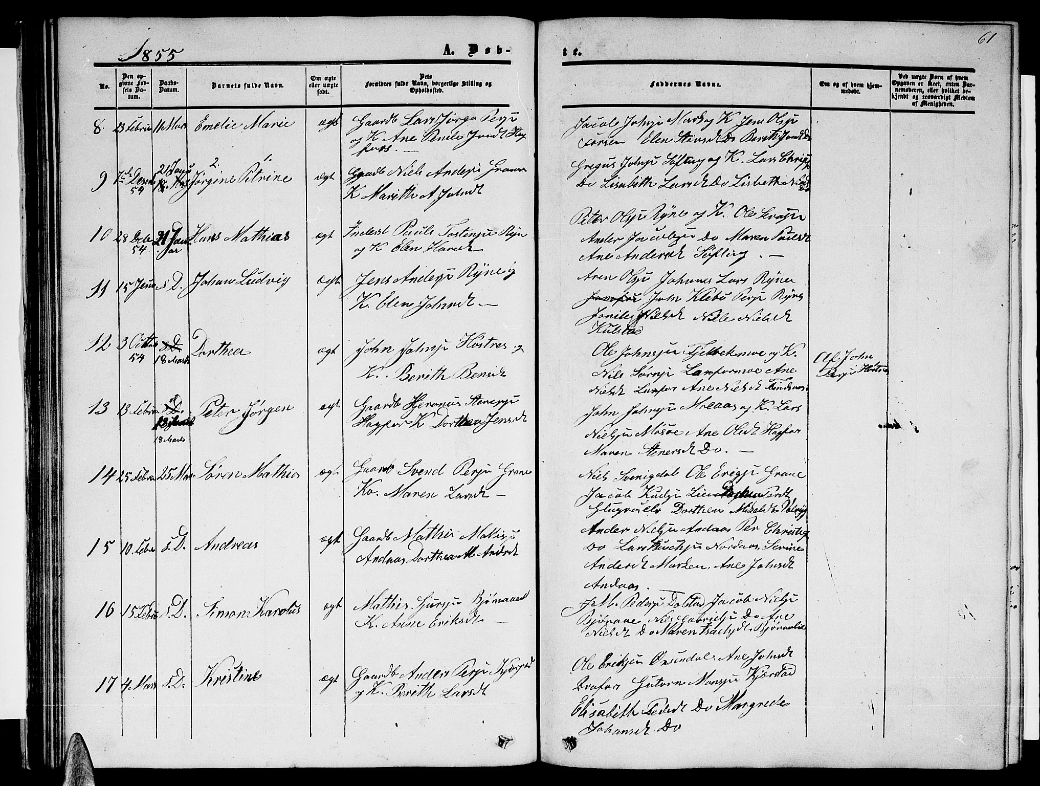 Ministerialprotokoller, klokkerbøker og fødselsregistre - Nordland, SAT/A-1459/820/L0301: Parish register (copy) no. 820C03, 1851-1858, p. 61