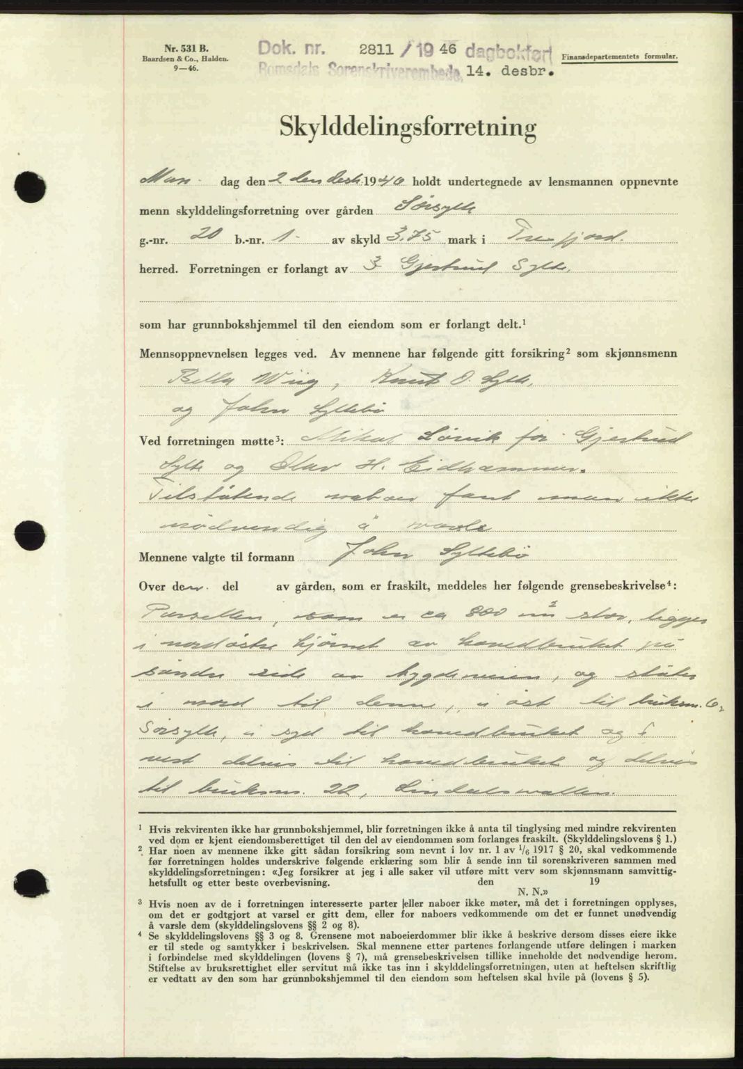 Romsdal sorenskriveri, AV/SAT-A-4149/1/2/2C: Mortgage book no. A21, 1946-1946, Diary no: : 2811/1946