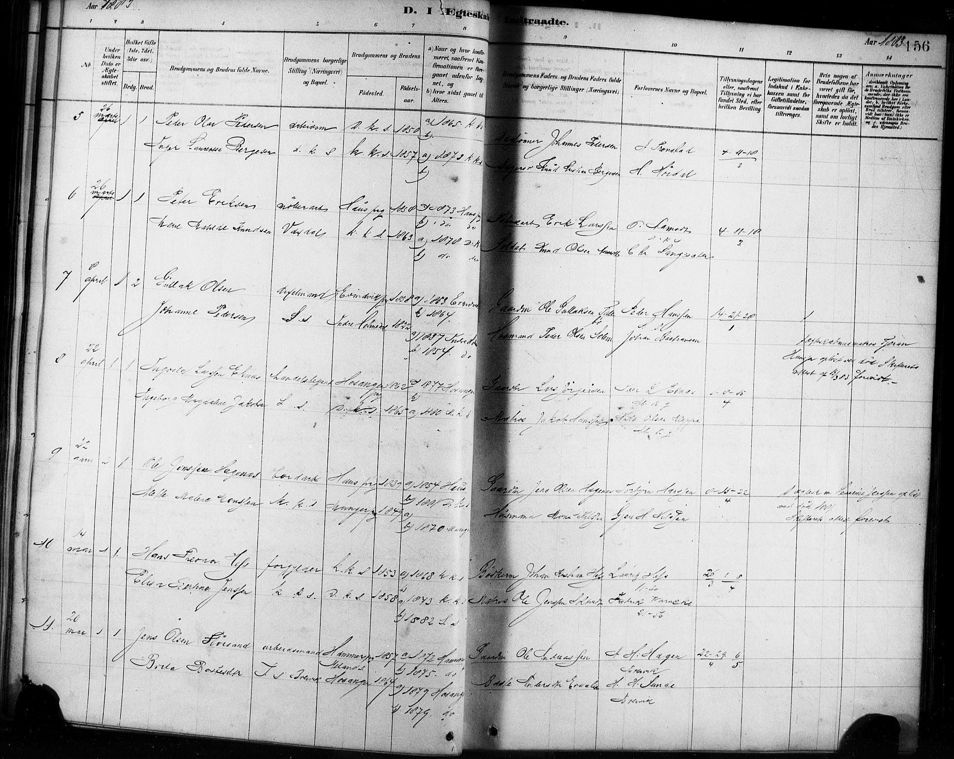 Sandviken Sokneprestembete, SAB/A-77601/H/Ha/L0002: Parish register (official) no. A 2, 1878-1896, p. 156