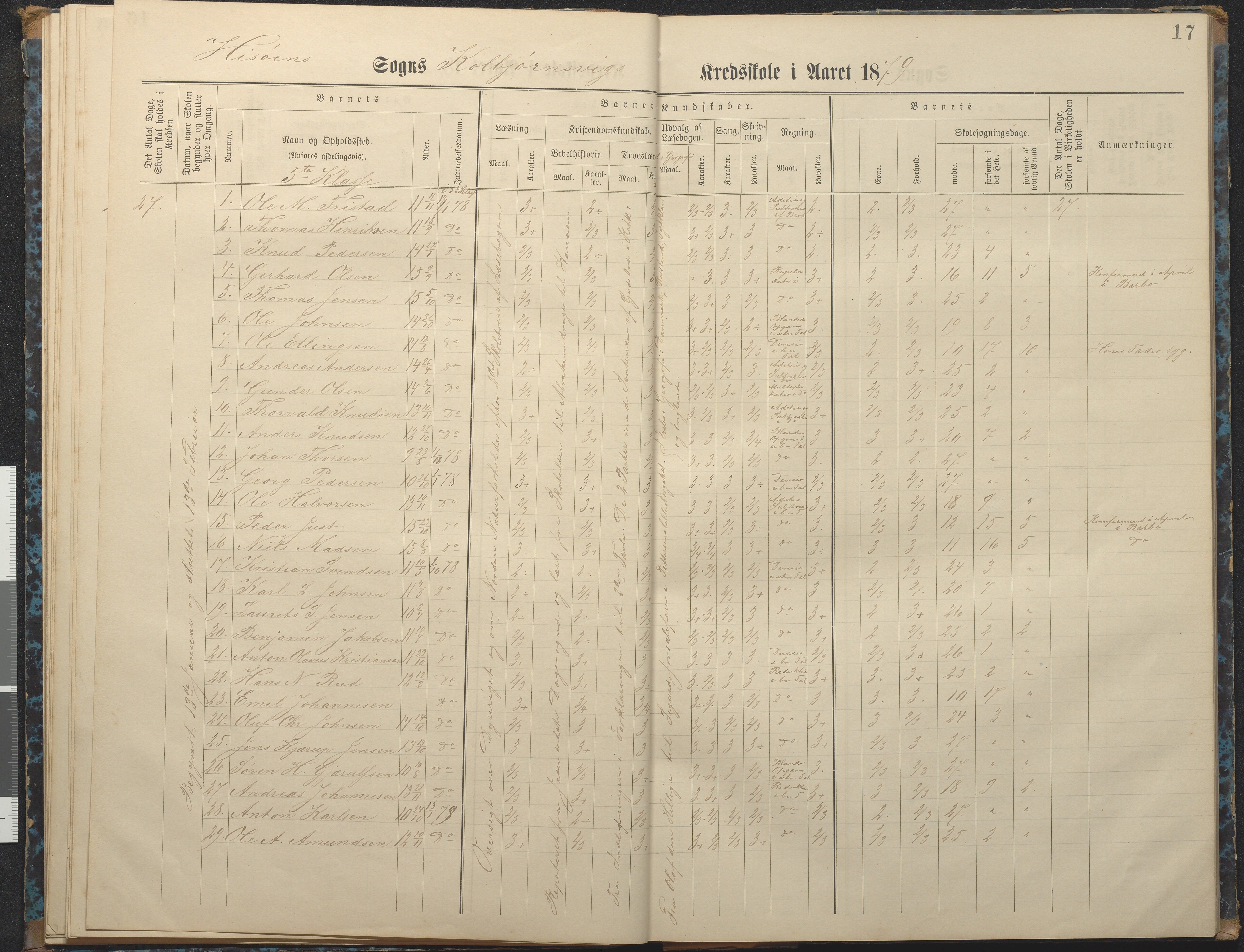 Hisøy kommune frem til 1991, AAKS/KA0922-PK/32/L0007: Skoleprotokoll, 1875-1891, p. 17