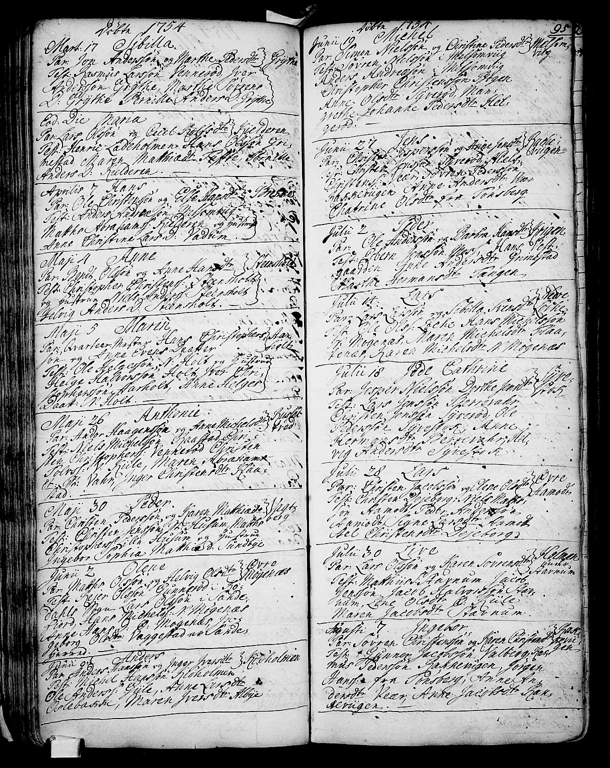 Stokke kirkebøker, AV/SAKO-A-320/F/Fa/L0002: Parish register (official) no. I 2, 1732-1770, p. 95