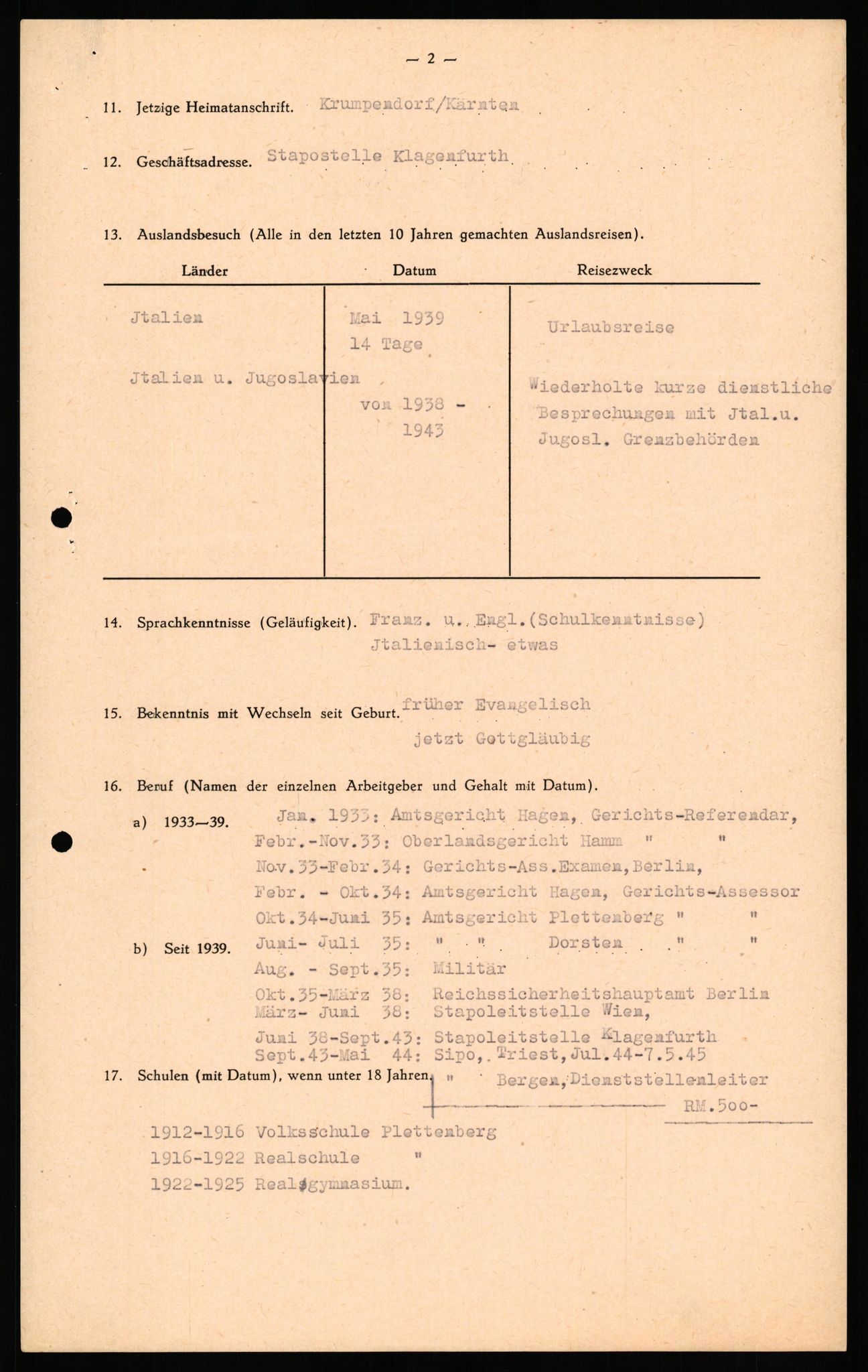 Forsvaret, Forsvarets overkommando II, AV/RA-RAFA-3915/D/Db/L0035: CI Questionaires. Tyske okkupasjonsstyrker i Norge. Tyskere., 1945-1946, p. 146