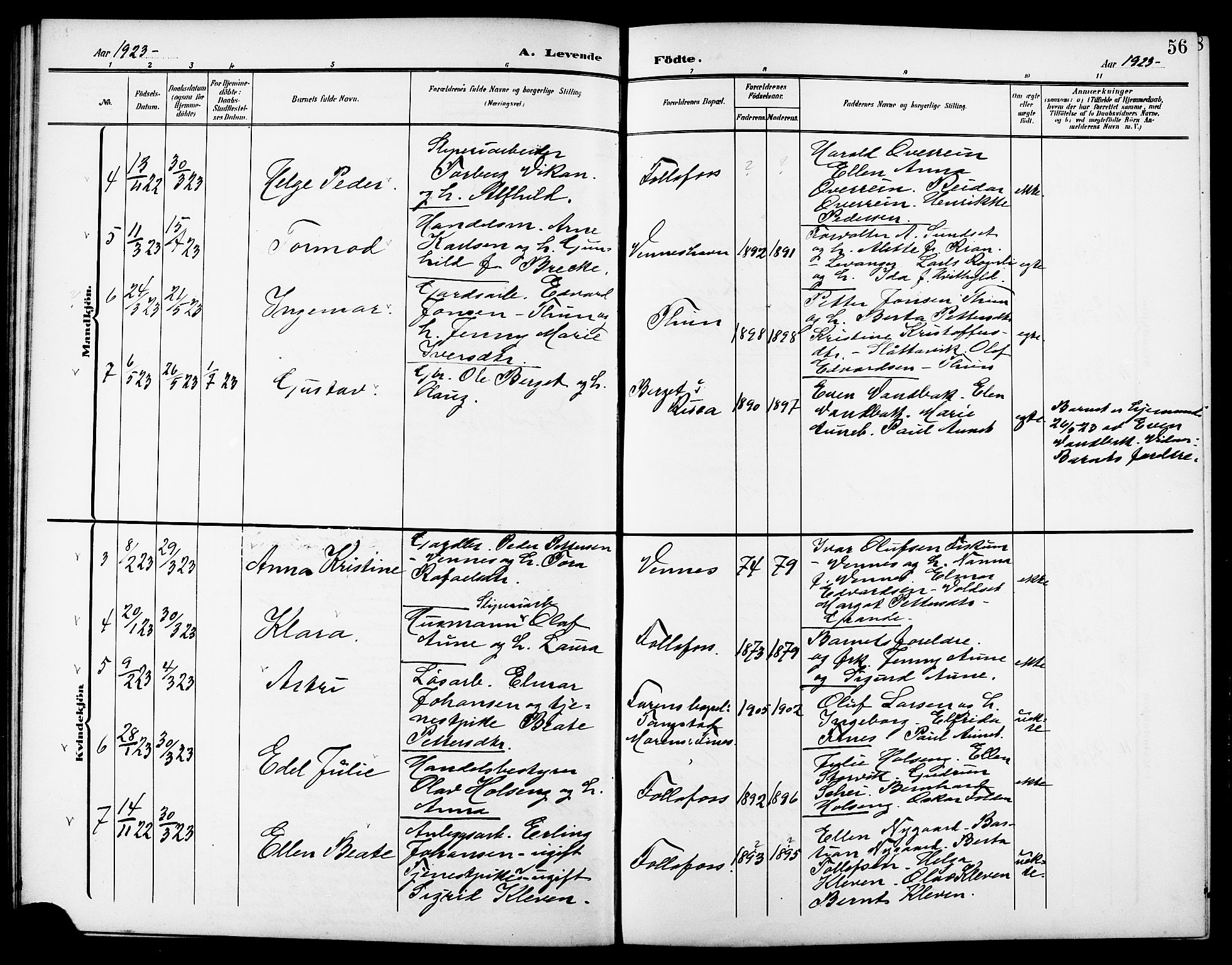 Ministerialprotokoller, klokkerbøker og fødselsregistre - Nord-Trøndelag, AV/SAT-A-1458/744/L0424: Parish register (copy) no. 744C03, 1906-1923, p. 56