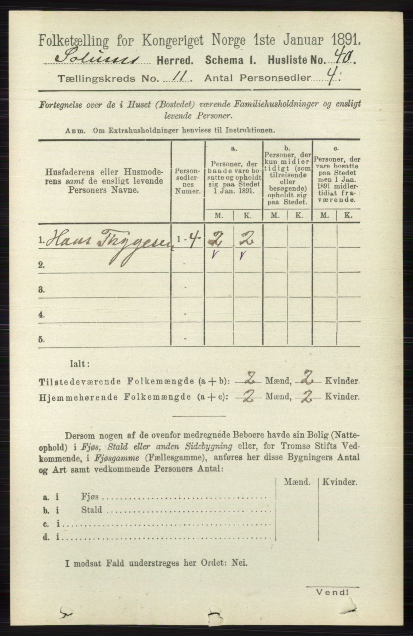 RA, 1891 census for 0818 Solum, 1891, p. 5277