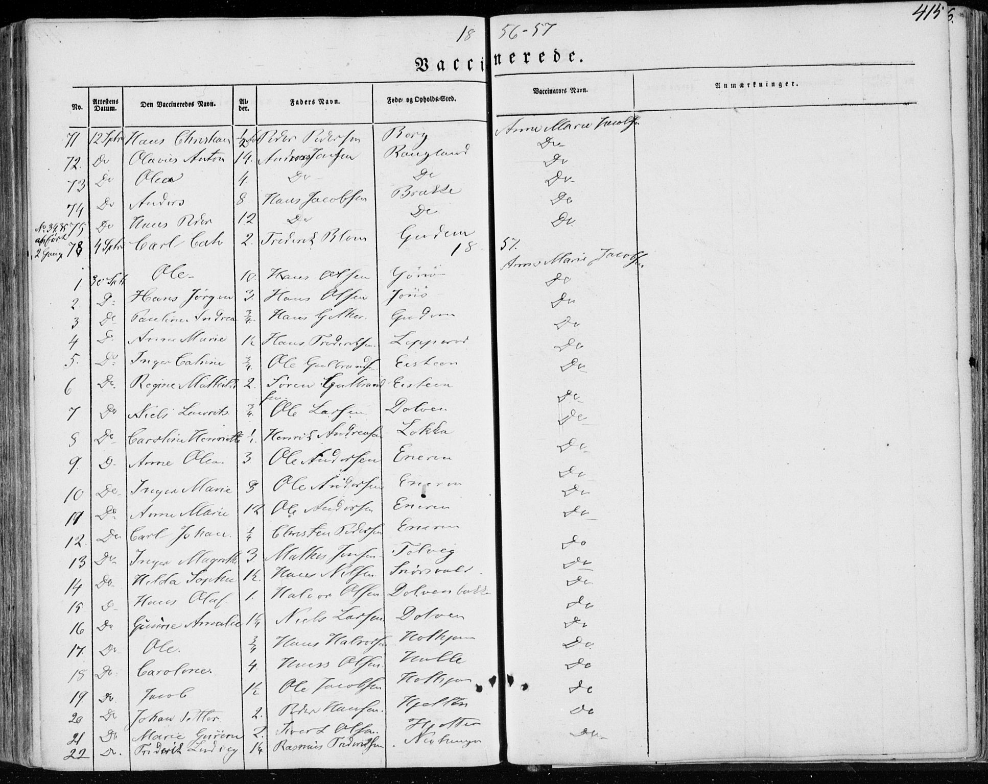 Brunlanes kirkebøker, AV/SAKO-A-342/F/Fa/L0004: Parish register (official) no. I 4, 1846-1862, p. 415