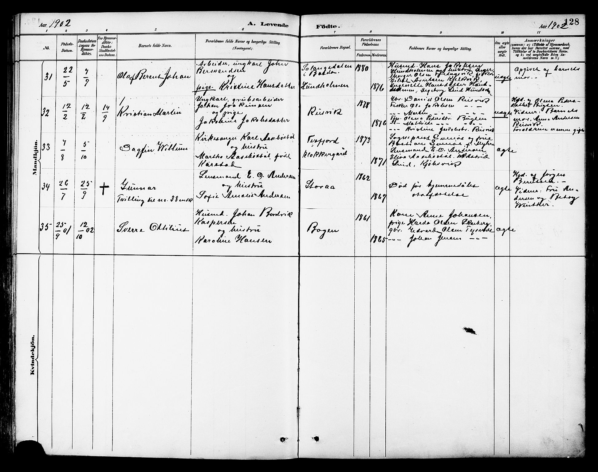 Ministerialprotokoller, klokkerbøker og fødselsregistre - Nordland, AV/SAT-A-1459/861/L0869: Parish register (official) no. 861A04, 1889-1903, p. 128