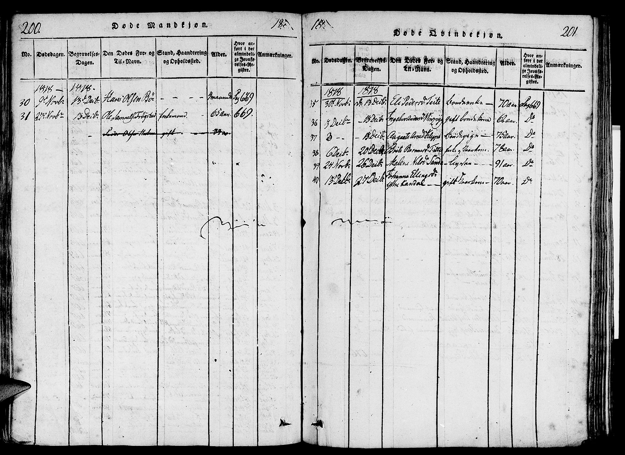 Gloppen sokneprestembete, AV/SAB-A-80101/H/Haa/Haaa/L0006: Parish register (official) no. A 6, 1816-1826, p. 200-201