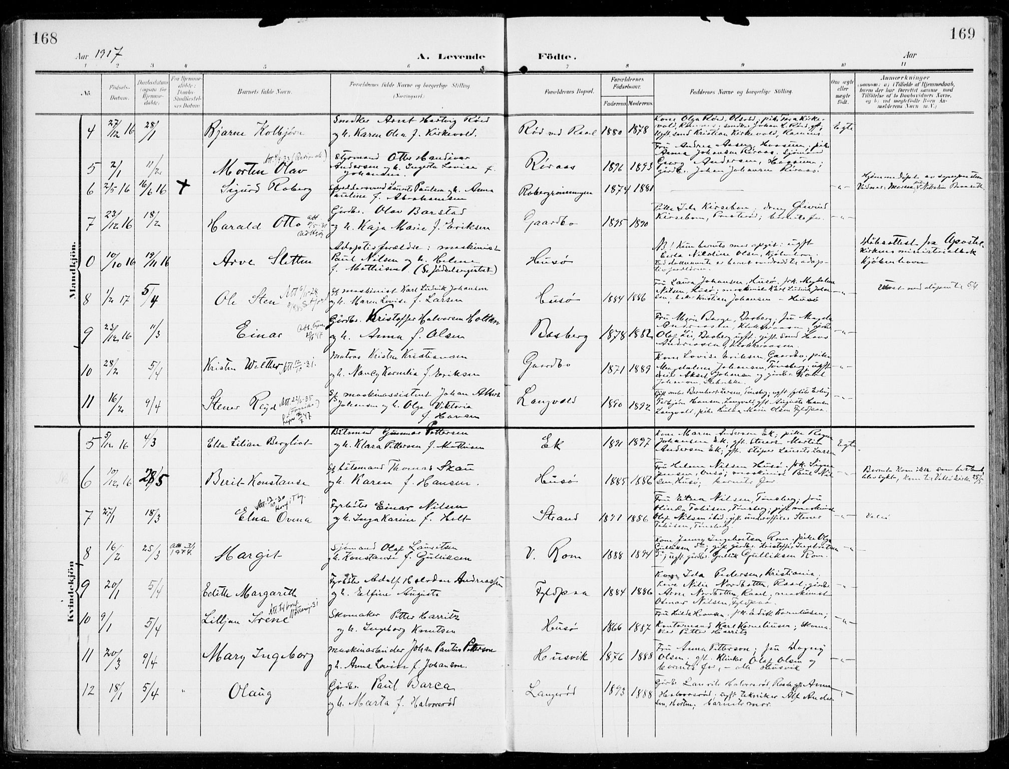 Sem kirkebøker, SAKO/A-5/F/Fb/L0006: Parish register (official) no. II 6, 1905-1918, p. 168-169