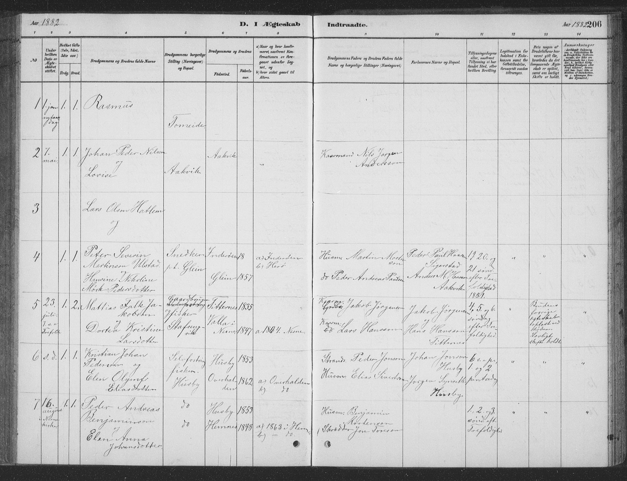 Ministerialprotokoller, klokkerbøker og fødselsregistre - Nordland, SAT/A-1459/835/L0532: Parish register (copy) no. 835C04, 1880-1905, p. 206
