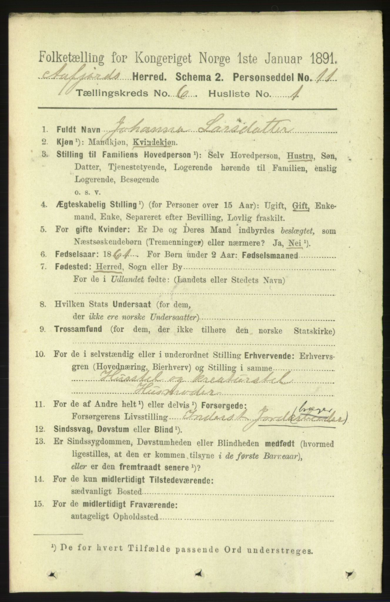 RA, 1891 census for 1630 Åfjord, 1891, p. 1484