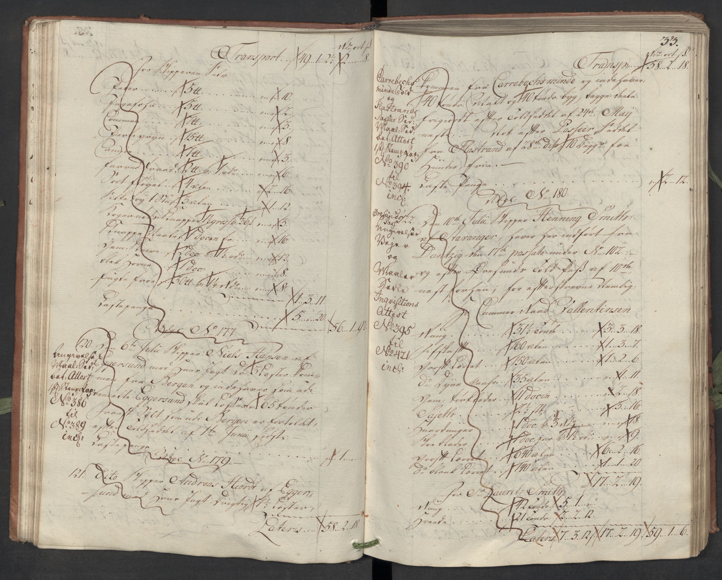 Generaltollkammeret, tollregnskaper, AV/RA-EA-5490/R22/L0018/0001: Tollregnskaper Stavanger / Hovedtollbok, 1756, p. 32b-33a