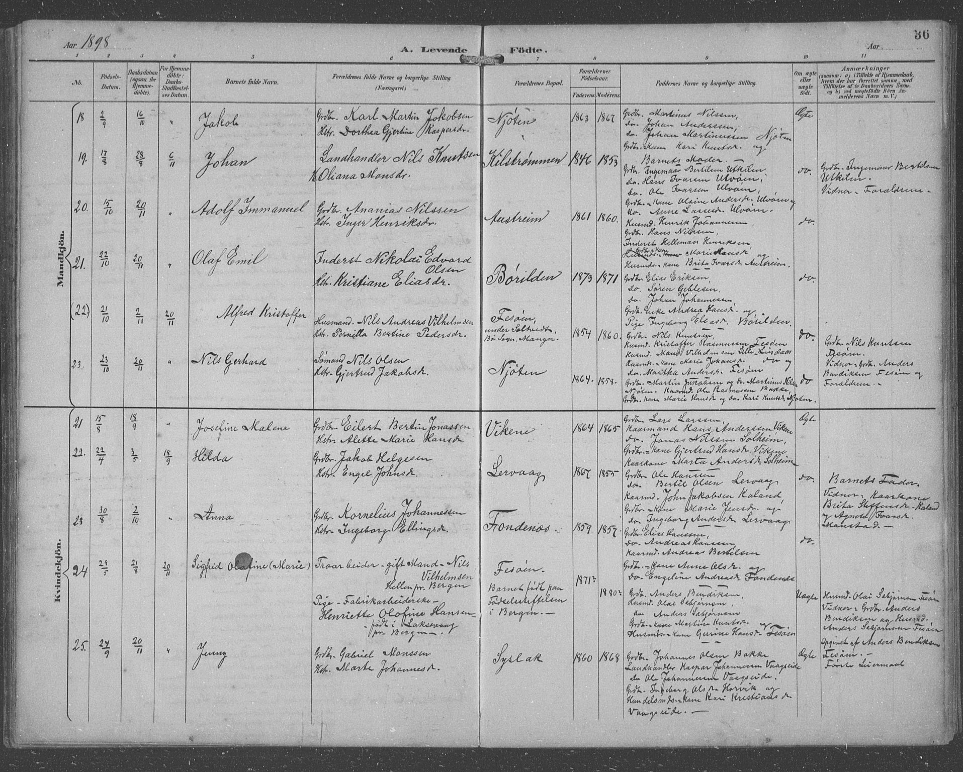 Lindås Sokneprestembete, AV/SAB-A-76701/H/Hab/Habc/L0004: Parish register (copy) no. C 4, 1894-1910, p. 36