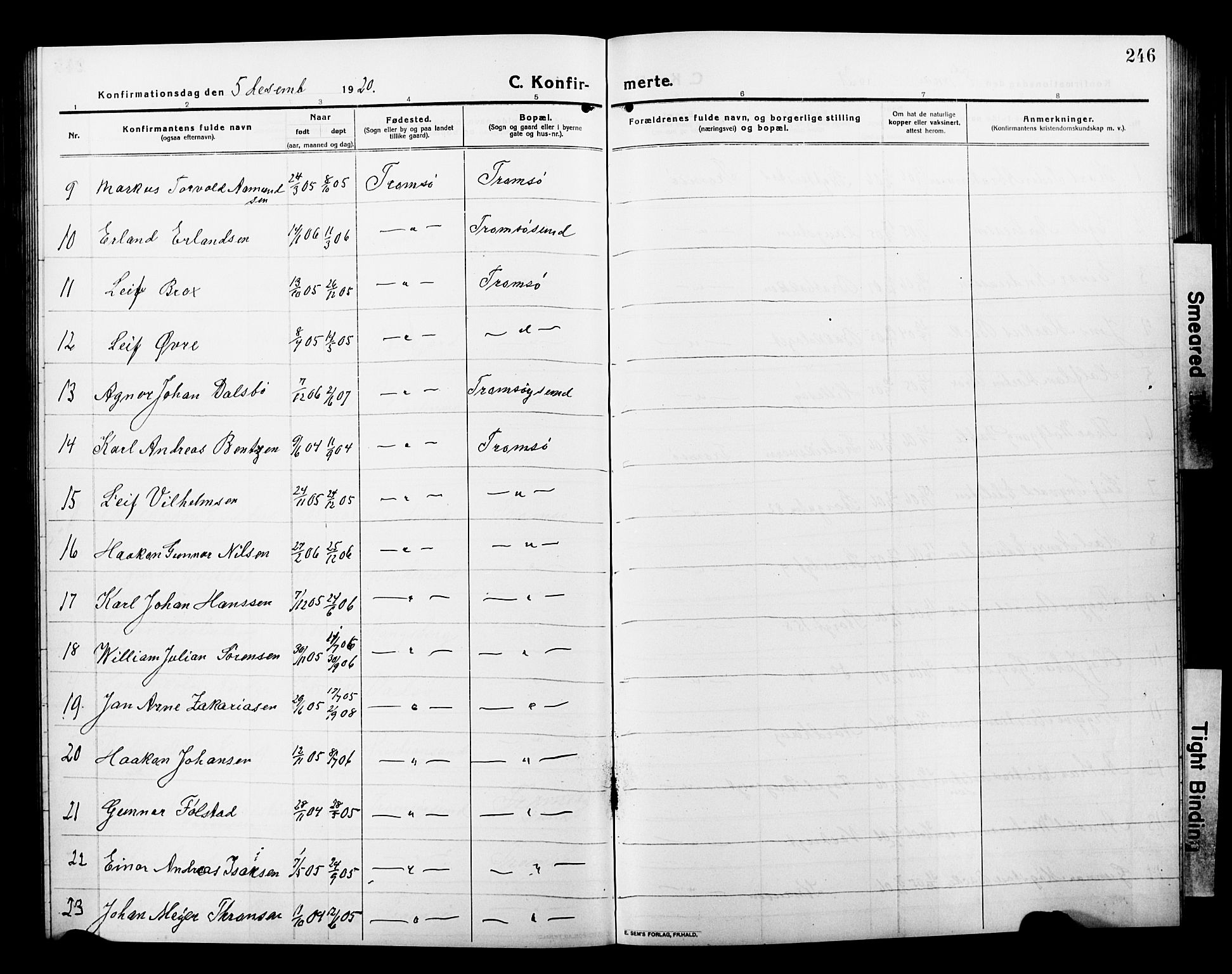 Tromsø sokneprestkontor/stiftsprosti/domprosti, SATØ/S-1343/G/Gb/L0009klokker: Parish register (copy) no. 9, 1915-1925, p. 246