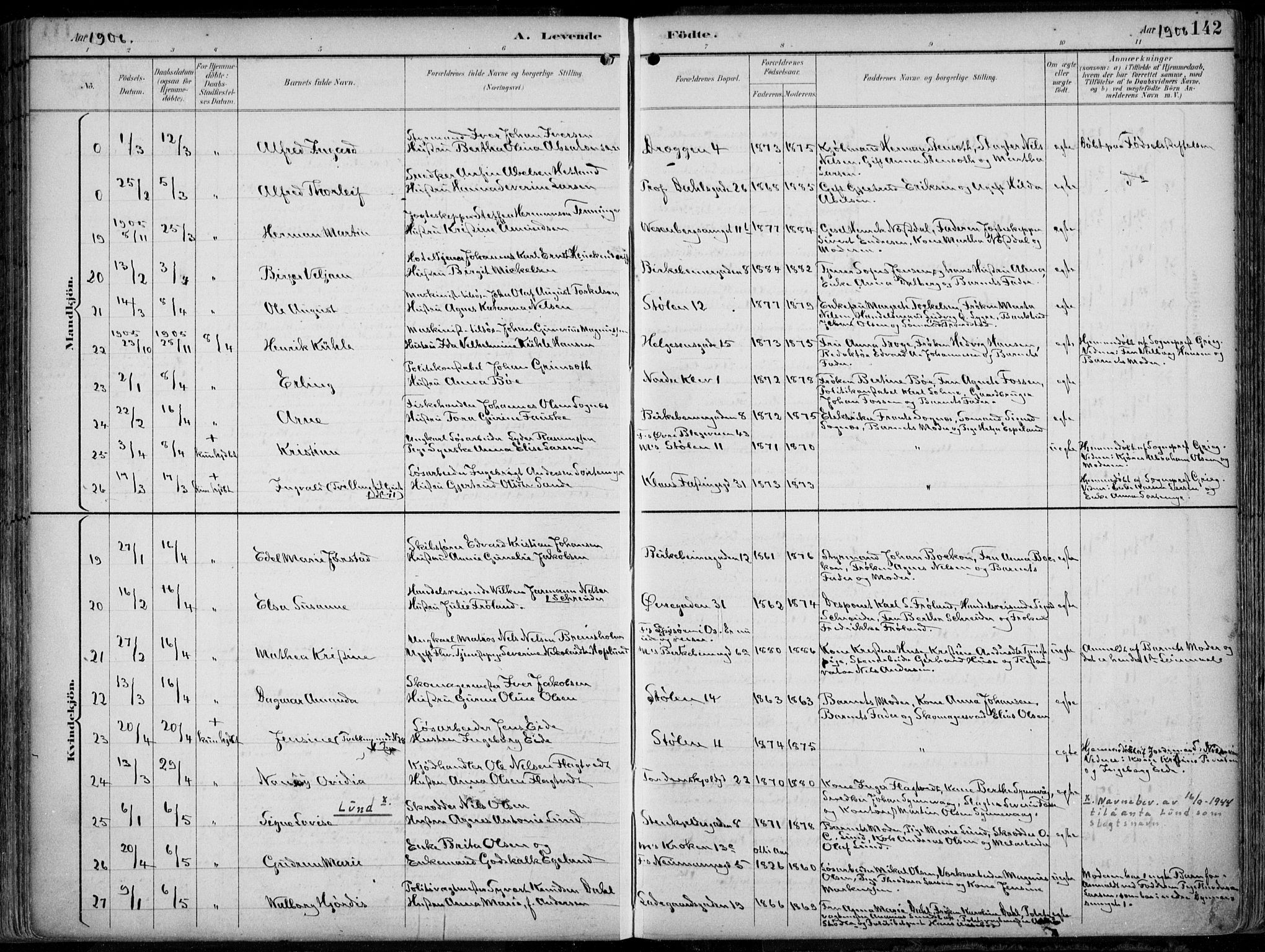 Mariakirken Sokneprestembete, AV/SAB-A-76901/H/Hab/L0005: Parish register (copy) no. A 5, 1893-1913, p. 142