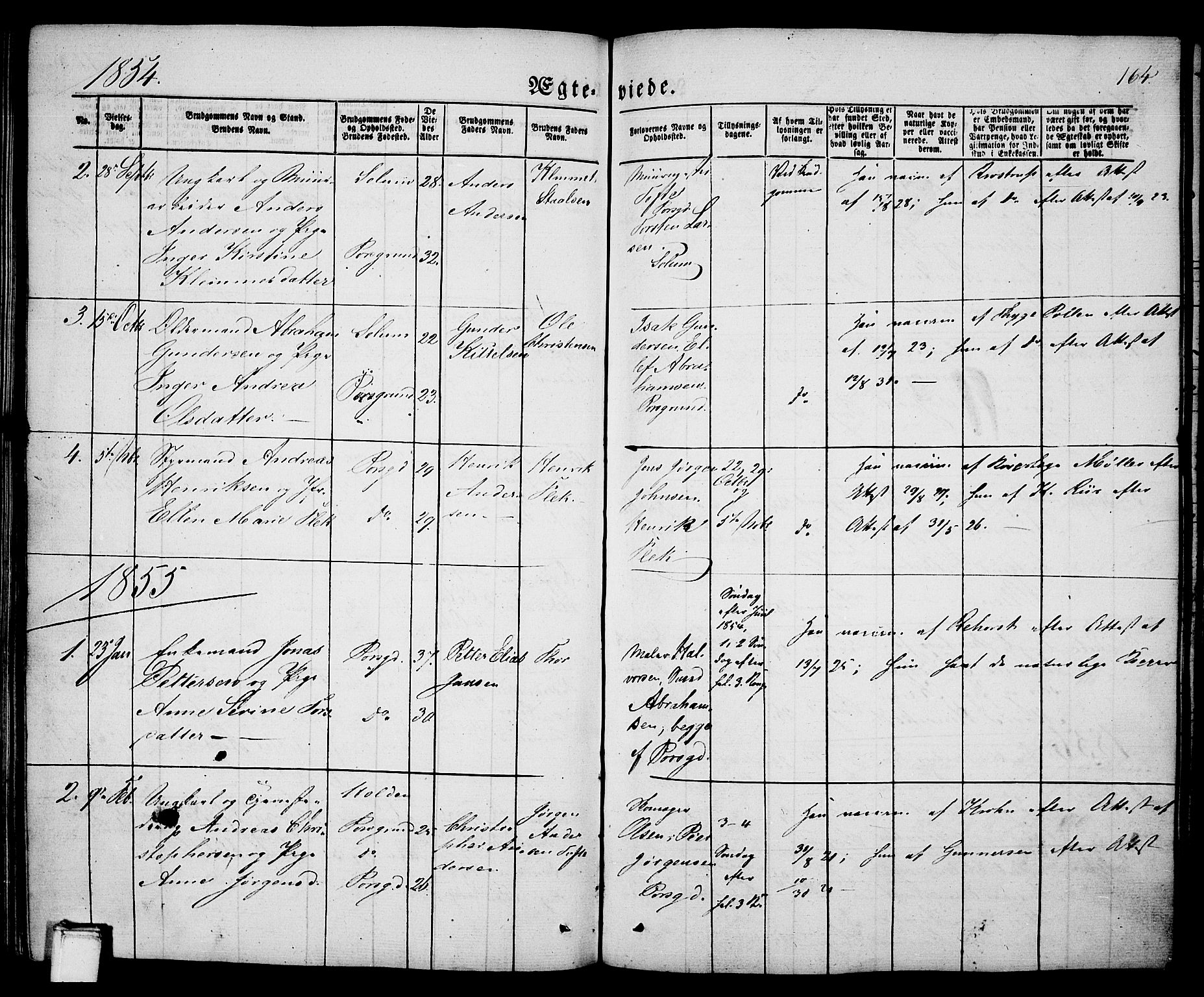 Porsgrunn kirkebøker , AV/SAKO-A-104/G/Ga/L0002: Parish register (copy) no. I 2, 1847-1877, p. 164