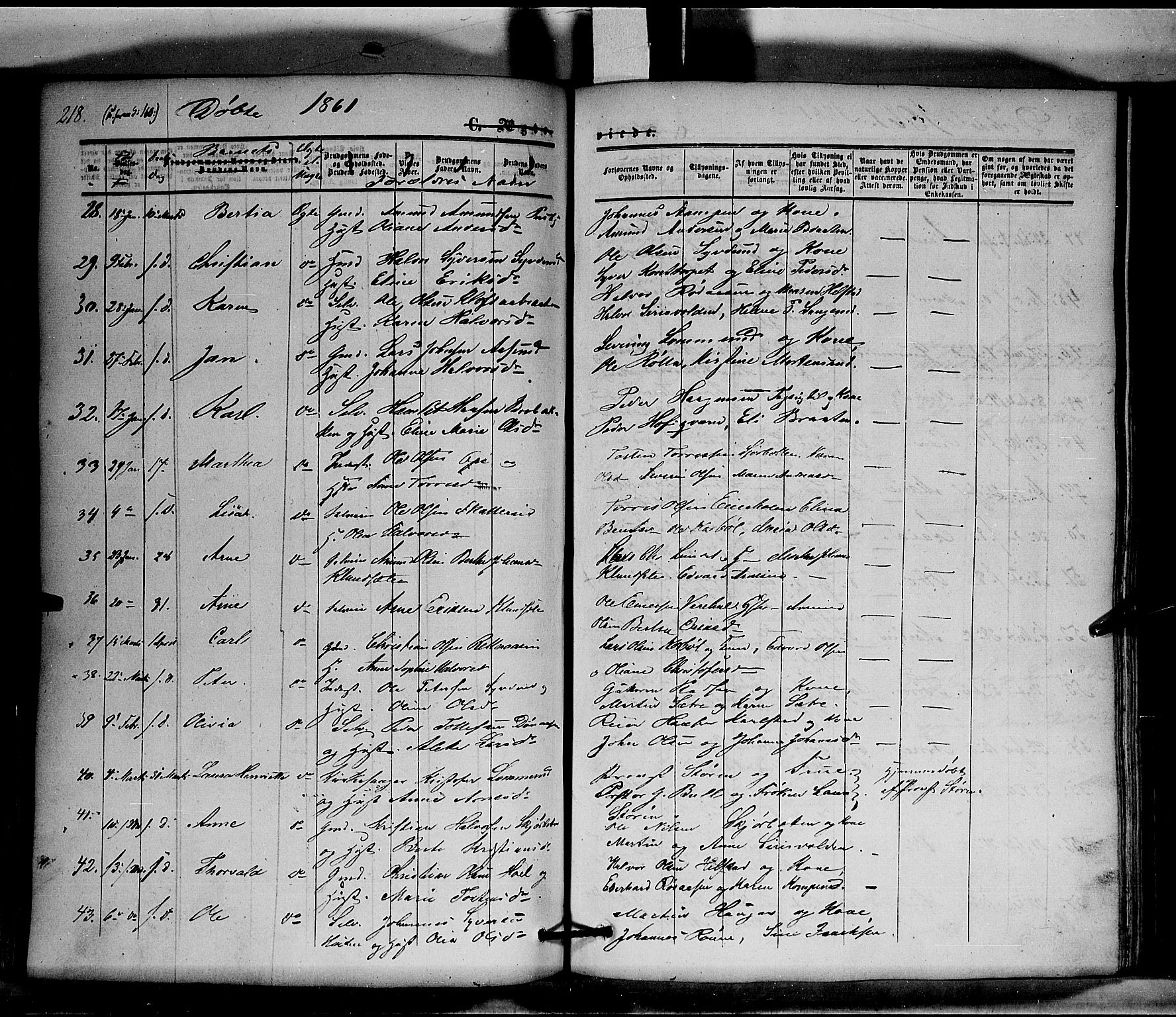 Hof prestekontor, AV/SAH-PREST-038/H/Ha/Haa/L0008: Parish register (official) no. 8, 1849-1861, p. 218