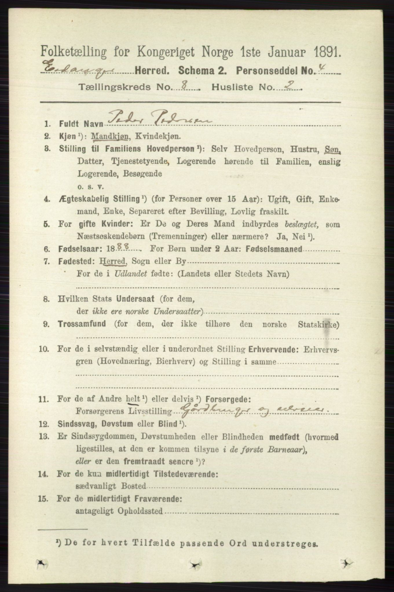 RA, 1891 census for 0813 Eidanger, 1891, p. 2996