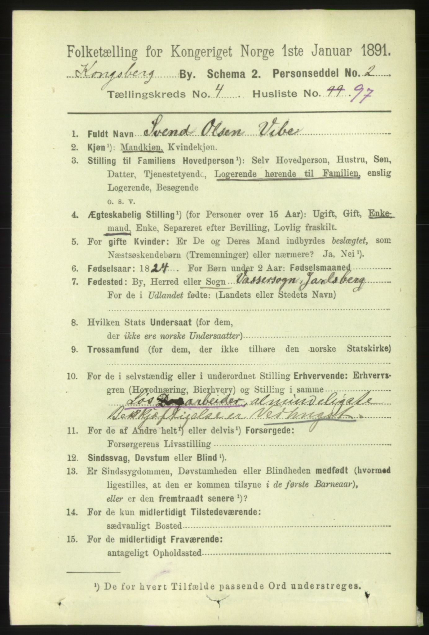 RA, 1891 census for 0604 Kongsberg, 1891, p. 4136