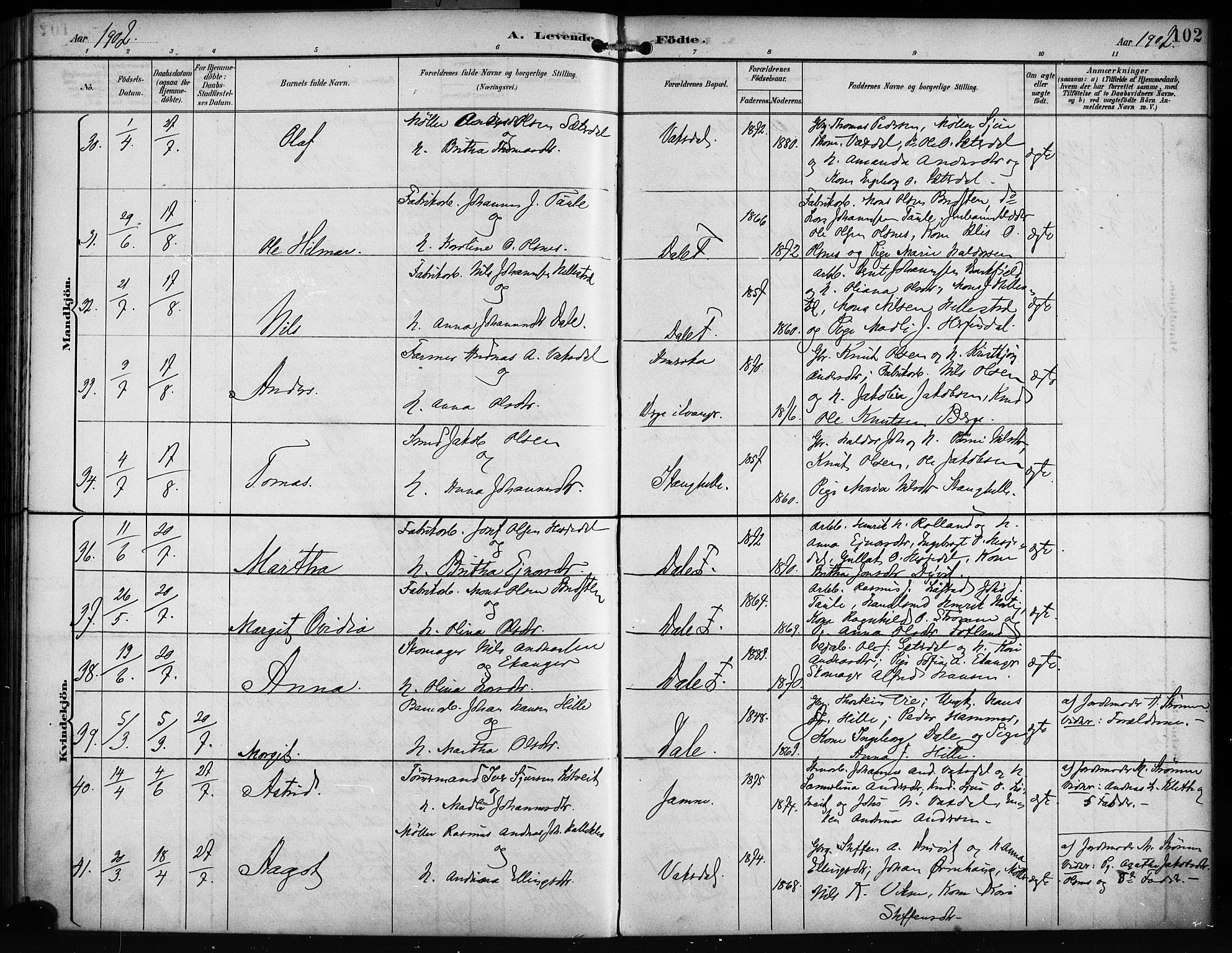 Bruvik Sokneprestembete, SAB/A-74701/H/Haa: Parish register (official) no. B 2, 1893-1903, p. 102