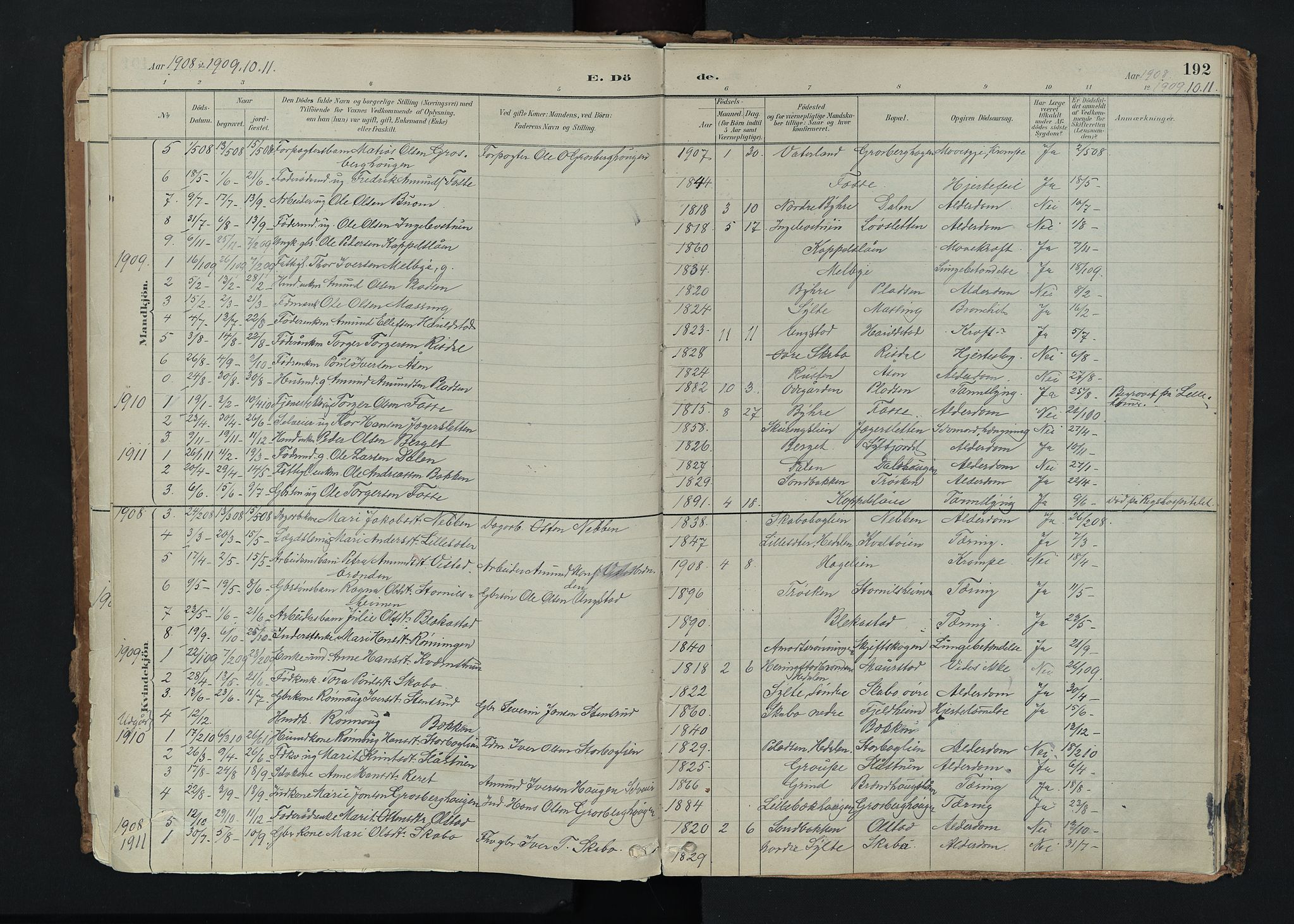 Nord-Fron prestekontor, SAH/PREST-080/H/Ha/Haa/L0005: Parish register (official) no. 5, 1884-1914, p. 192