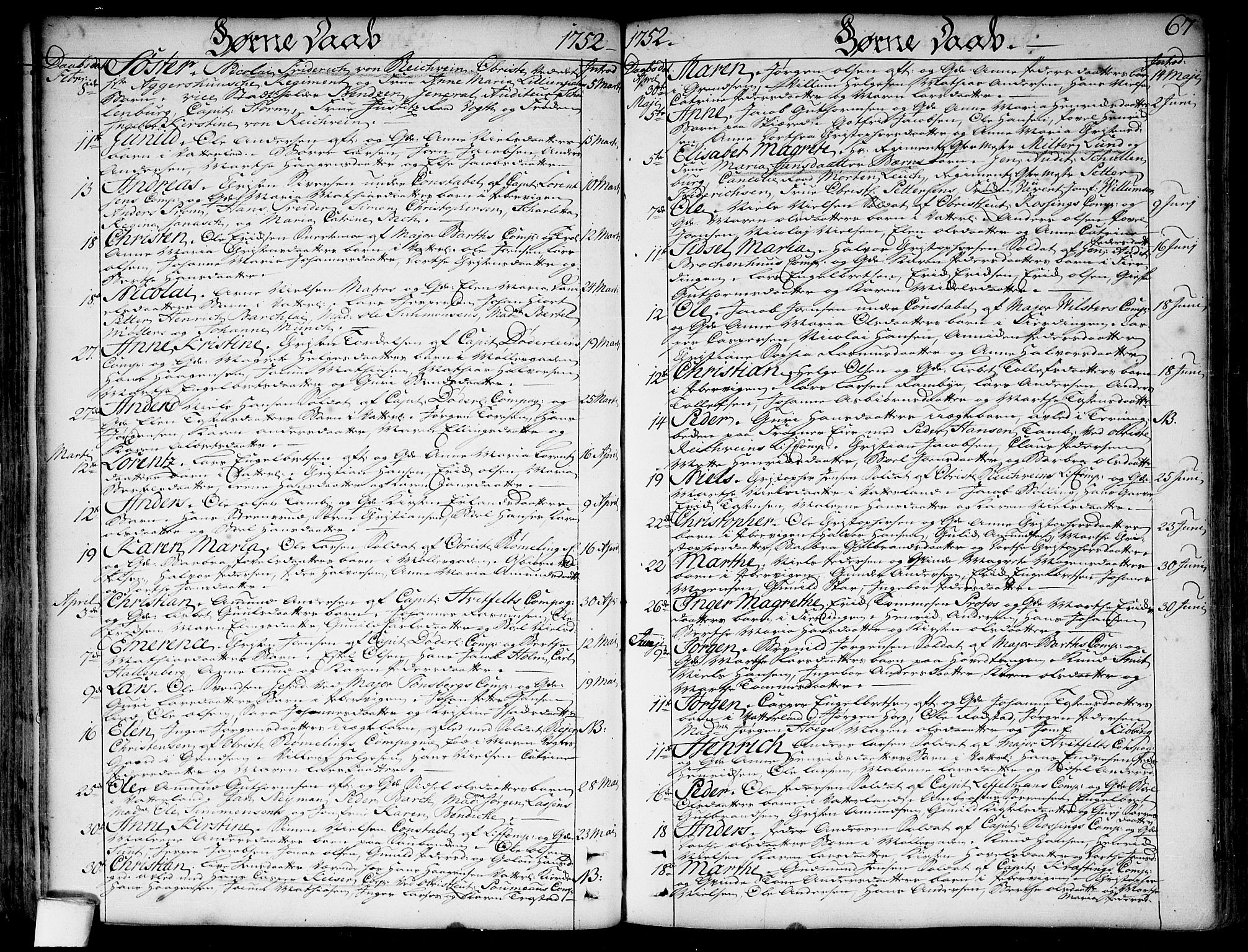 Garnisonsmenigheten Kirkebøker, SAO/A-10846/F/Fa/L0001: Parish register (official) no. 1, 1734-1756, p. 67