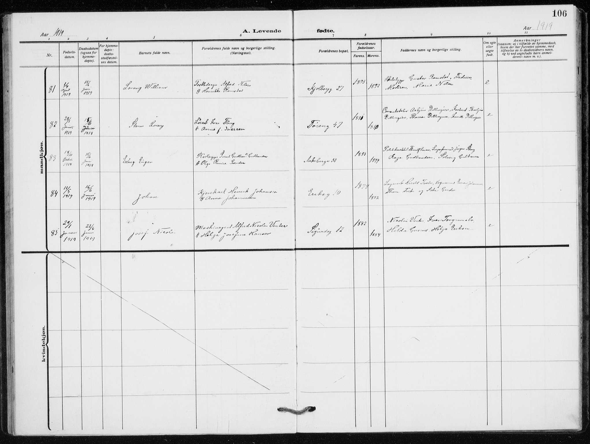 Kampen prestekontor Kirkebøker, SAO/A-10853/F/Fa/L0012: Parish register (official) no. I 12, 1916-1921, p. 106