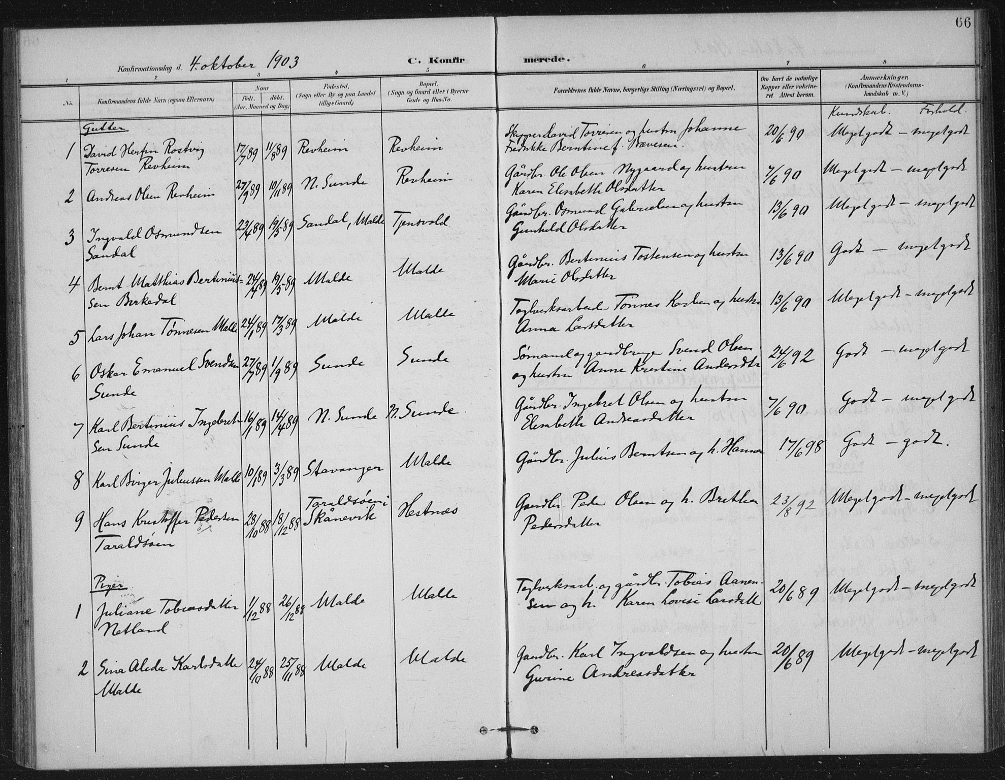 Håland sokneprestkontor, AV/SAST-A-101802/002/B/L0001: Parish register (official) no. A 13, 1901-1923, p. 66